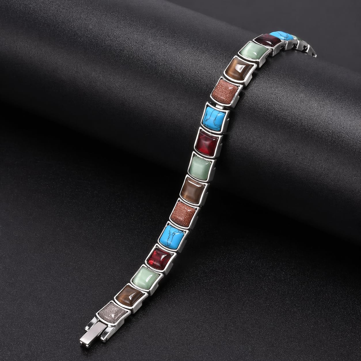 38 Elegant Stainless Steel Blue zircon Magnetic Bracelet for Women Magnetic Functions with Free Link Removal Tool Mother's gift (Color Inlay)
