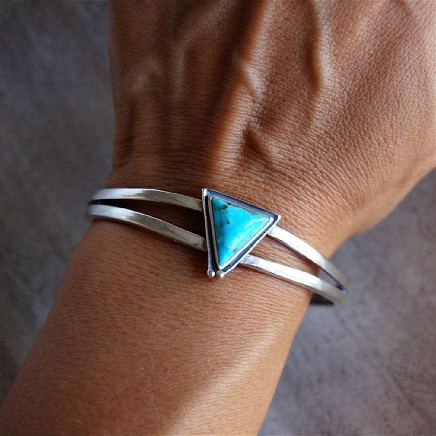 Handmade 925 Sterling Silver Turquoise Bracelets for Women & Men Boho Turquoise Triangle Bangle Bracelet Open Adjustable Wide Stacking Cuff Bangles Bracelets Jewelry for Women Birthday Everyday Wear