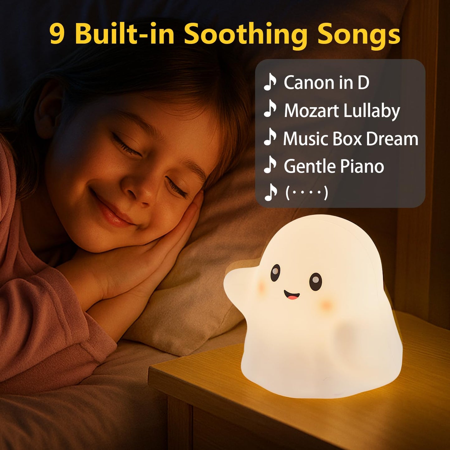 nextanG RGB Ghost Night Light – Color-Changing Tap Control Fun Toy for Kids, Soft Squishy Silicone Lamp with Sounds, Dimmable Rechargeable Bedside & Table Lamp, Funny Gift for Boys & Girls
