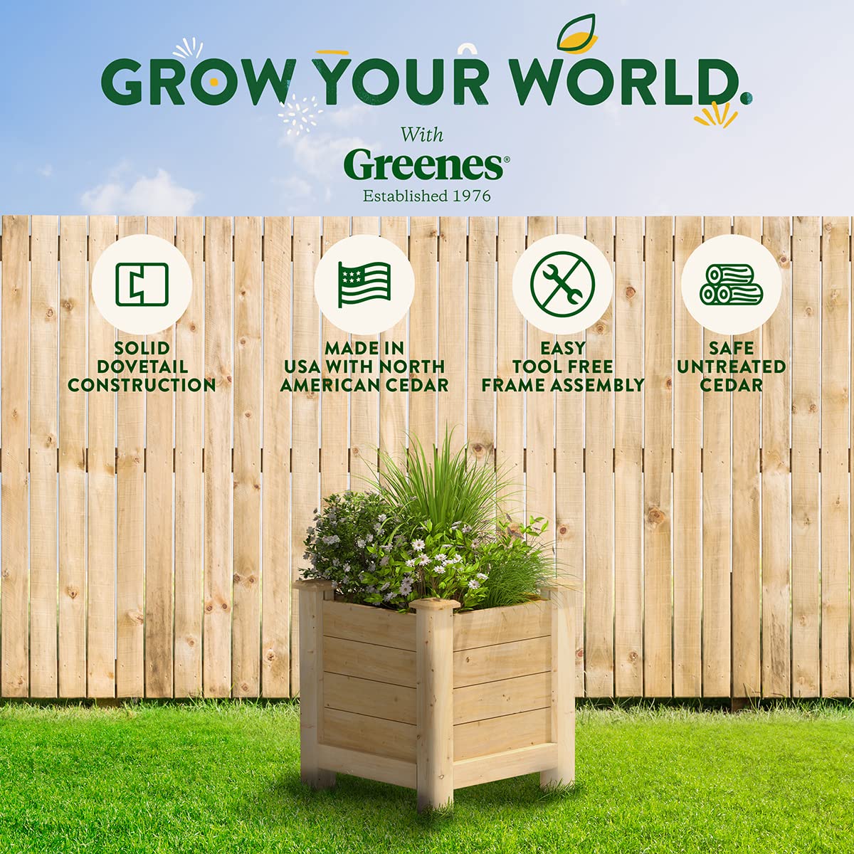 Greenes Fence Premium Cedar Elevated Planter, 16" x 16" x 21" (3/4" Thick) - Made in USA with North American Cedar