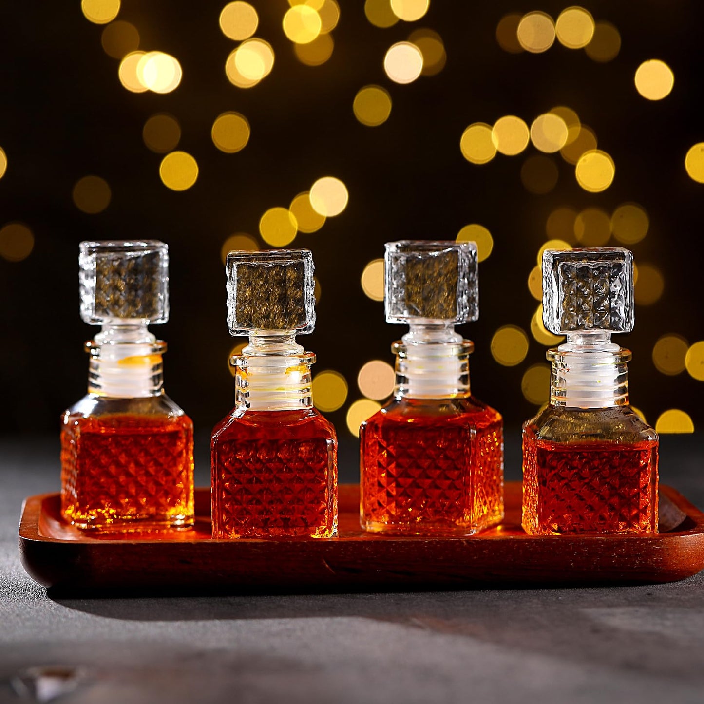 Chuangdi 24 Pcs Mini Glass Wine Bottles 1.7oz Glass Tequila Bottles with Stopper Decorative Tequila Bottle for Whiskey Vanilla Extract Champagne Wedding Baby Shower Party Favors(Square Style)