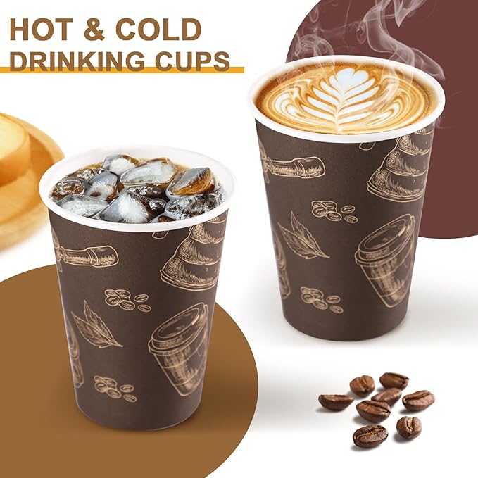 500 Pack 12 oz Coffee Cups, Paper Cups 12 oz Disposable Coffee Cups Thickened Paper Cups Bulk Hot/Cold Cup for Office, Home, Event