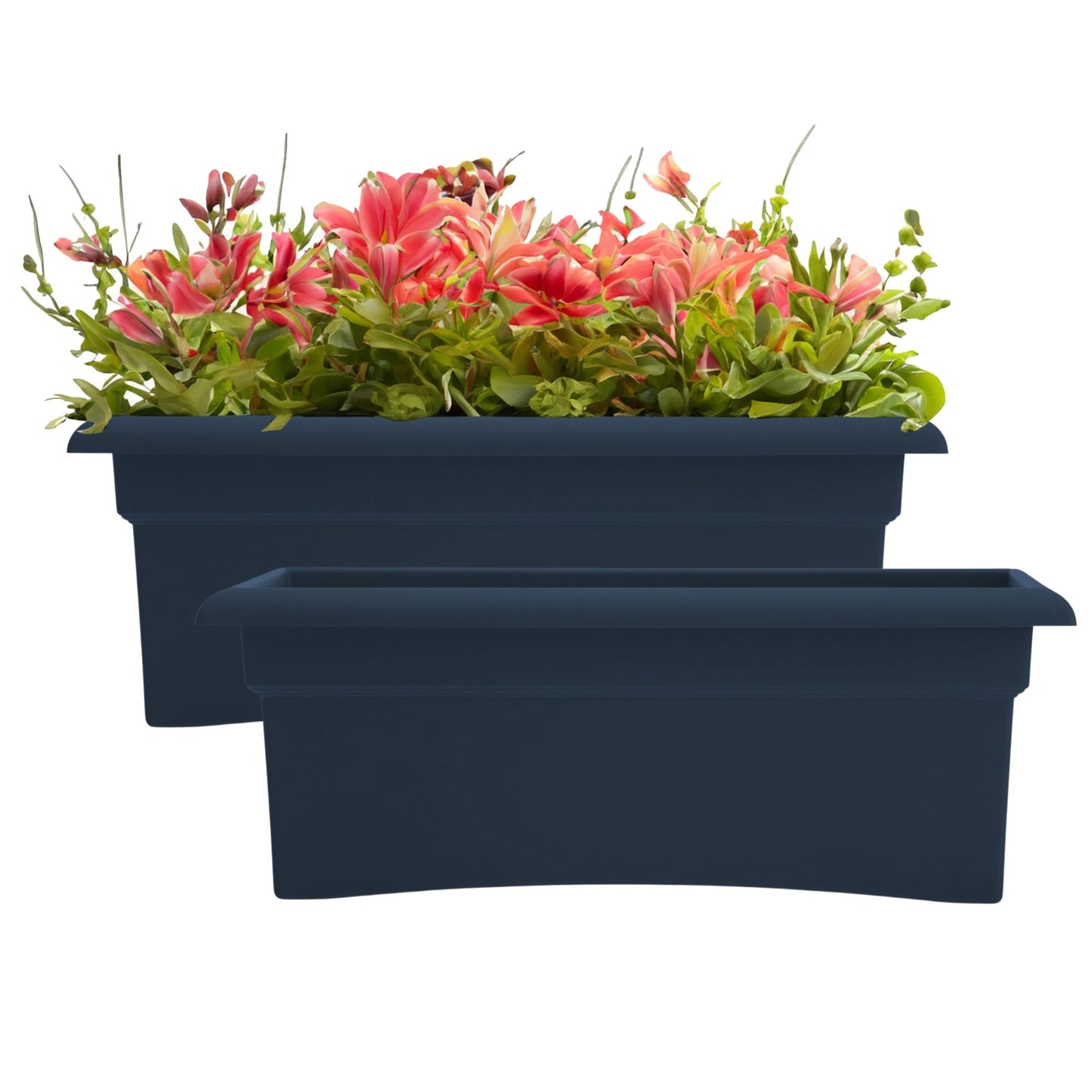 Bloem Veranda 26" Plastic Rectangular Deck Box Planter - UV-Resistant, Indoor/Outdoor, Navy, 2-Pack