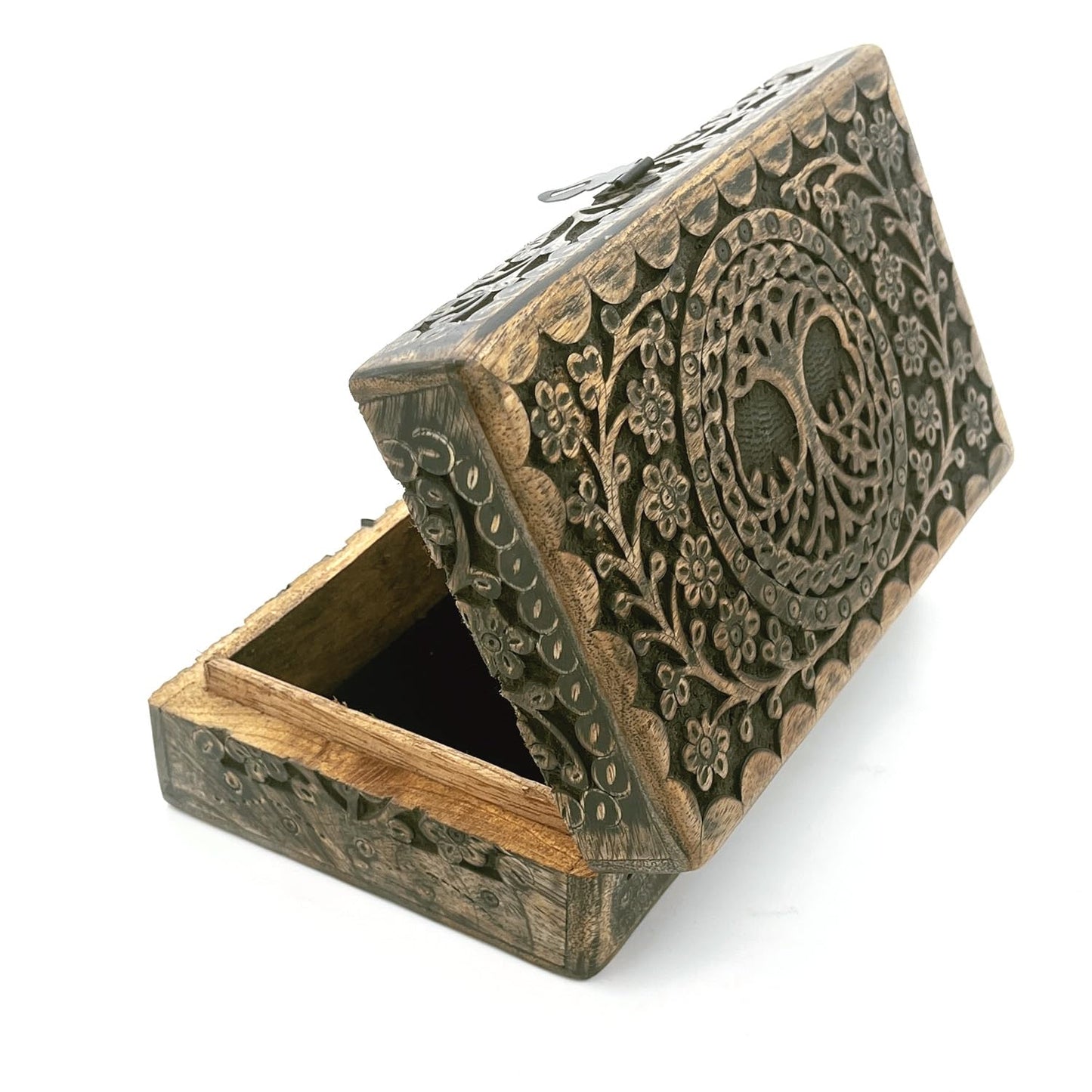 ZYNTIX Wooden Jewelery Box Decorative Box with Life of Tree Carving - Antique Design for Sister Birthday Gifts, Jewelry Organizer Gifts For Women Birthday Unique, wooden Handmade love Gift (Black)