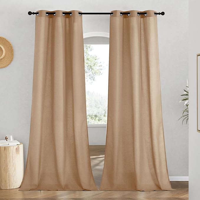 NICETOWN Linen Camel Window Curtains 84 inches Long, Grommet Thick Linen Blend Window Treatments Privacy Assured with Light Filtering for Bedroom/Living Room, W42 x L84