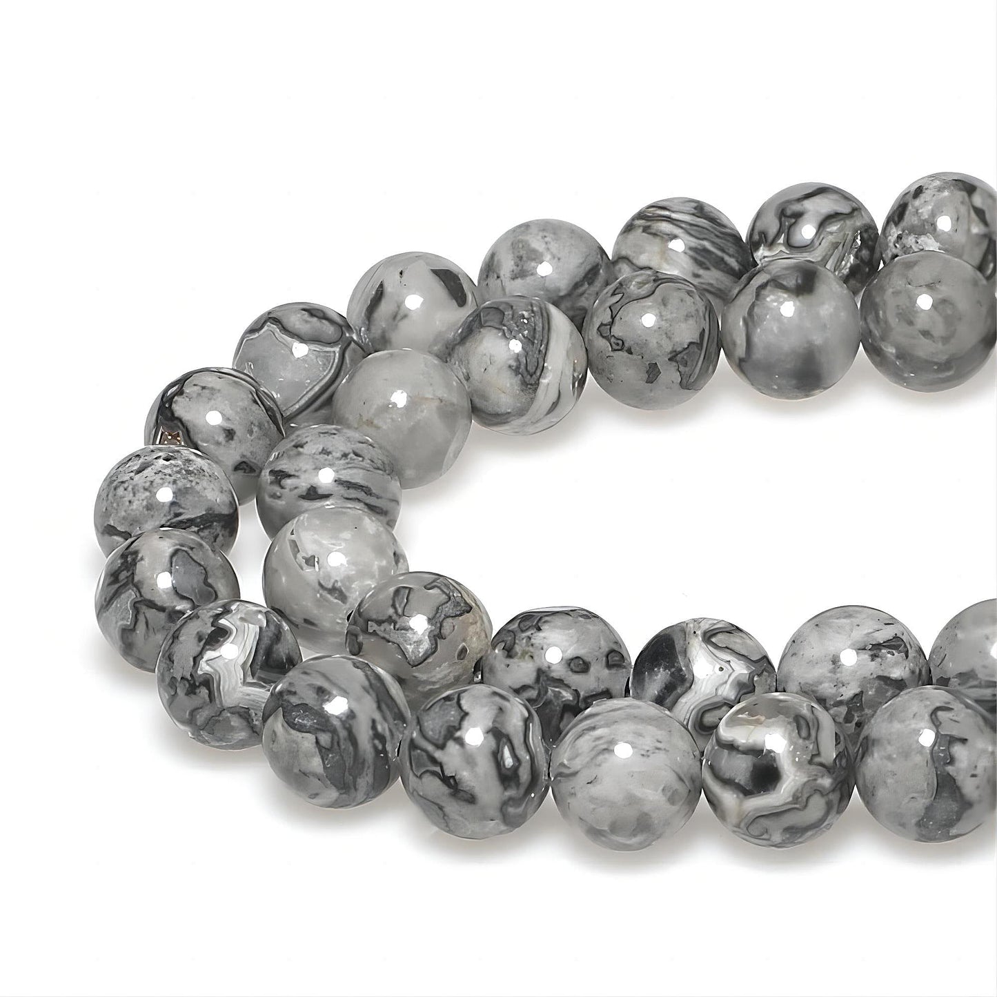 MJDCB AAA Natural Map Stone Beads Gray Picasso Stone Beads for DIY Bracelet Making 15" (10mm)