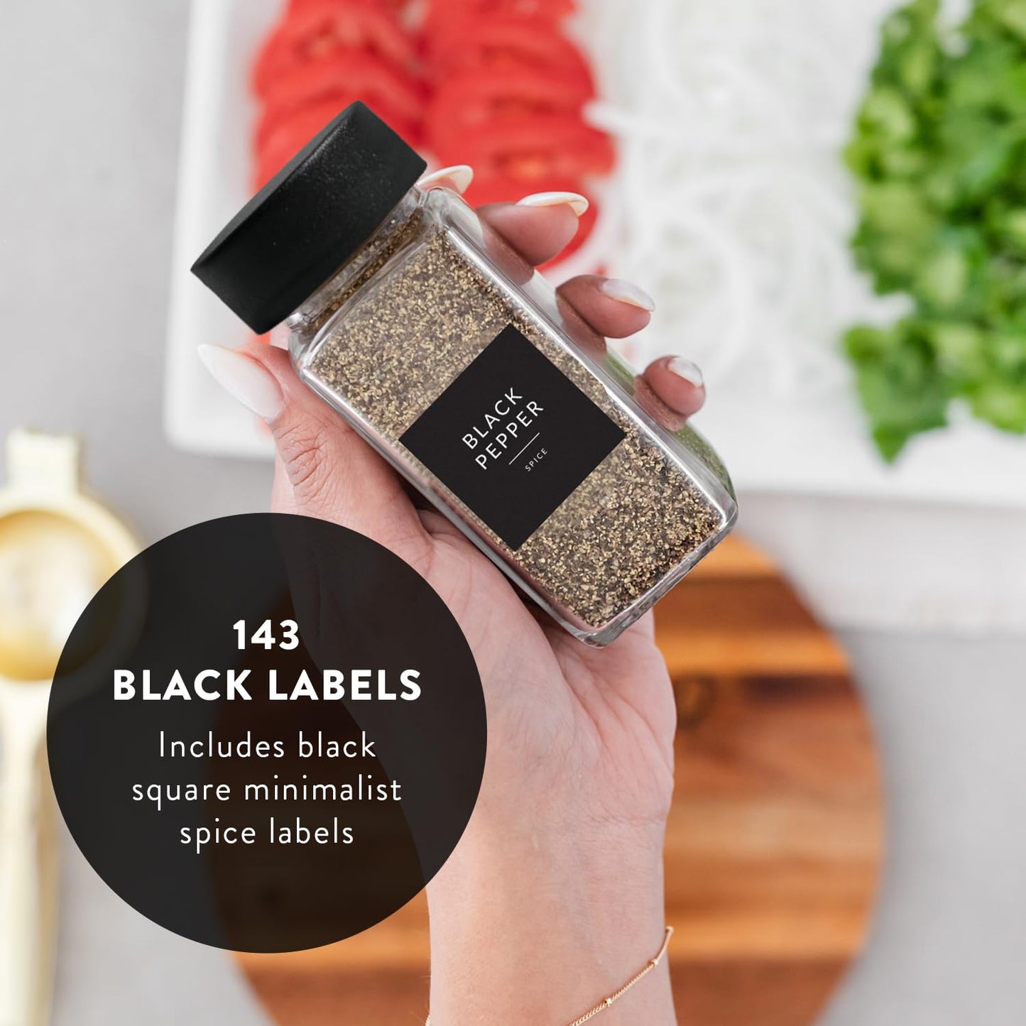 SAVVY & SORTED Glass Spice Jars with Label 24 PK - 4 Oz Spice Containers with 374 Minimalist Preprinted Labels Stickers, Pepper Grinder Funnel Shaker Lids, Empty Seasoning Containers Bottles