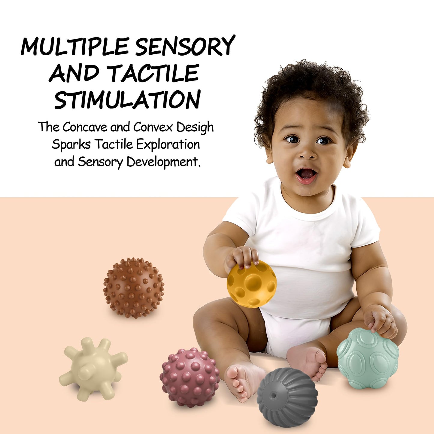 ROHSCE Sensory Balls for Babies 6-12 Months, 6PCS Textured Sensory Ball Set, Montessori Toy for Baby Development, Soft Infant Toy for Fine Motor Skills, Early Learning Gift for Baby