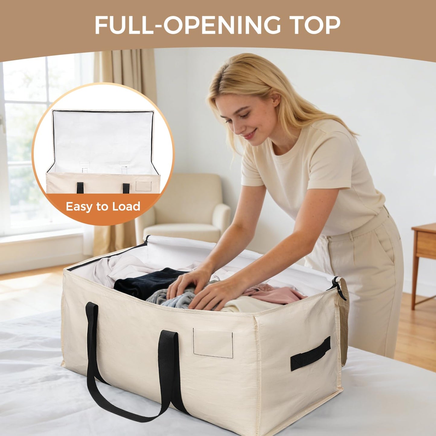 BAGAIL Heavy Duty Moving Bags with Strong Handle, Extra Large Moving Boxes, Storage Tote for Clothes, College Moving Supplies(Beige, 12 Pack)