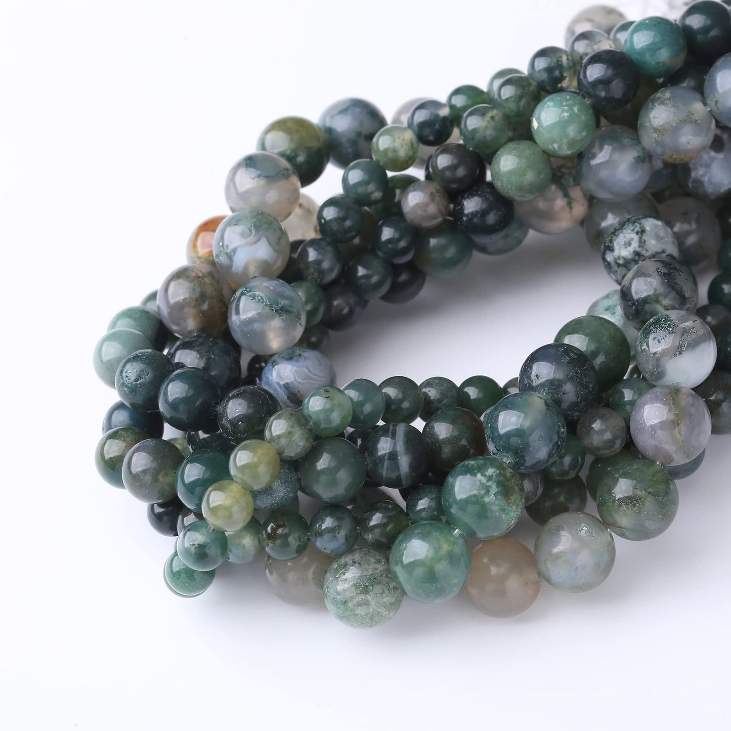 10MM Moss Agate Round Loose Beads Natural Gem Beads Crystal Energy Stone Beads for Jewelry Making DIY Bracelet Necklace