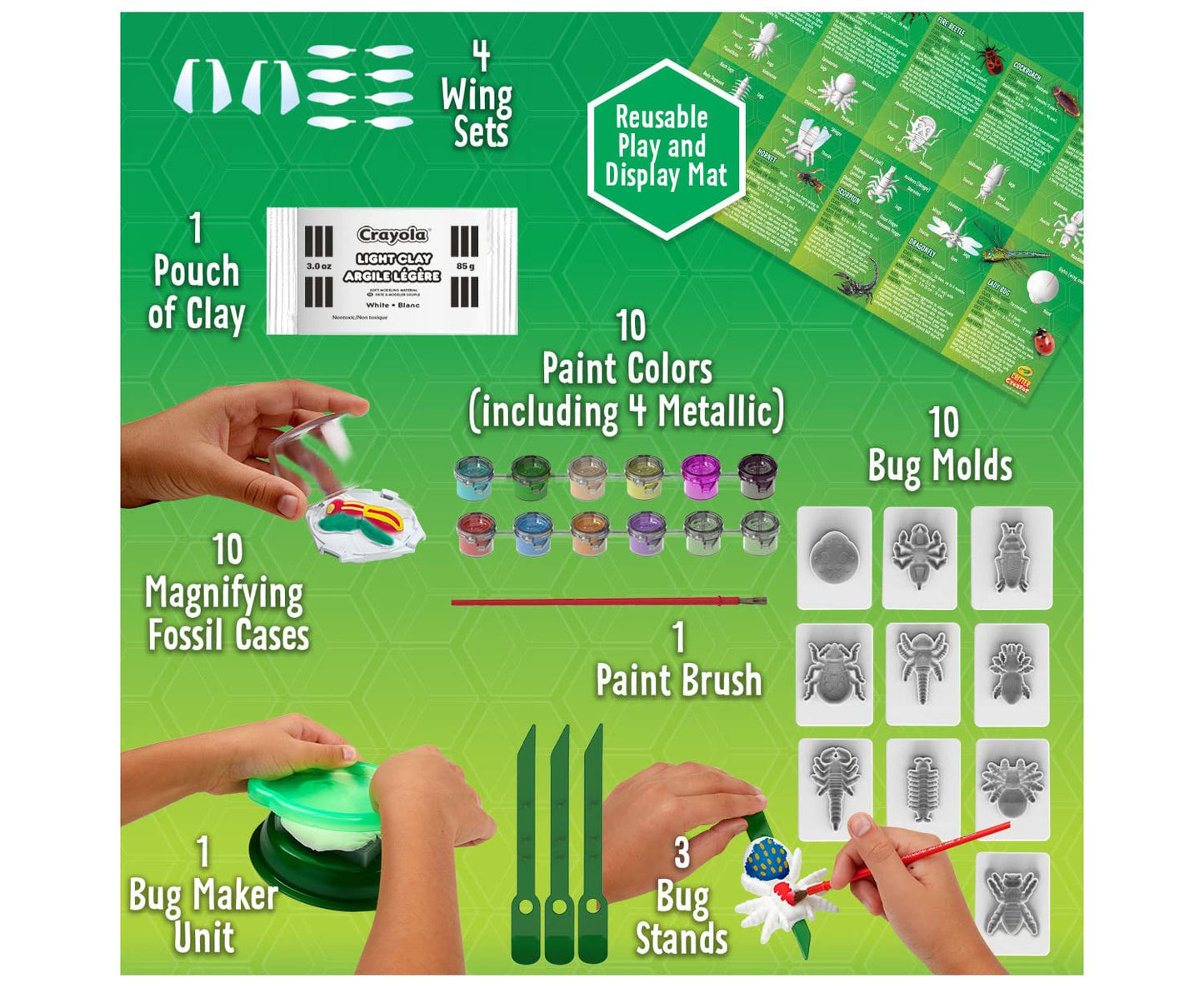 Crayola Metallic Clay Art Kit with Paints, Fossil Molds, Gift for Kids, Ages 7, 8, 9, 10
