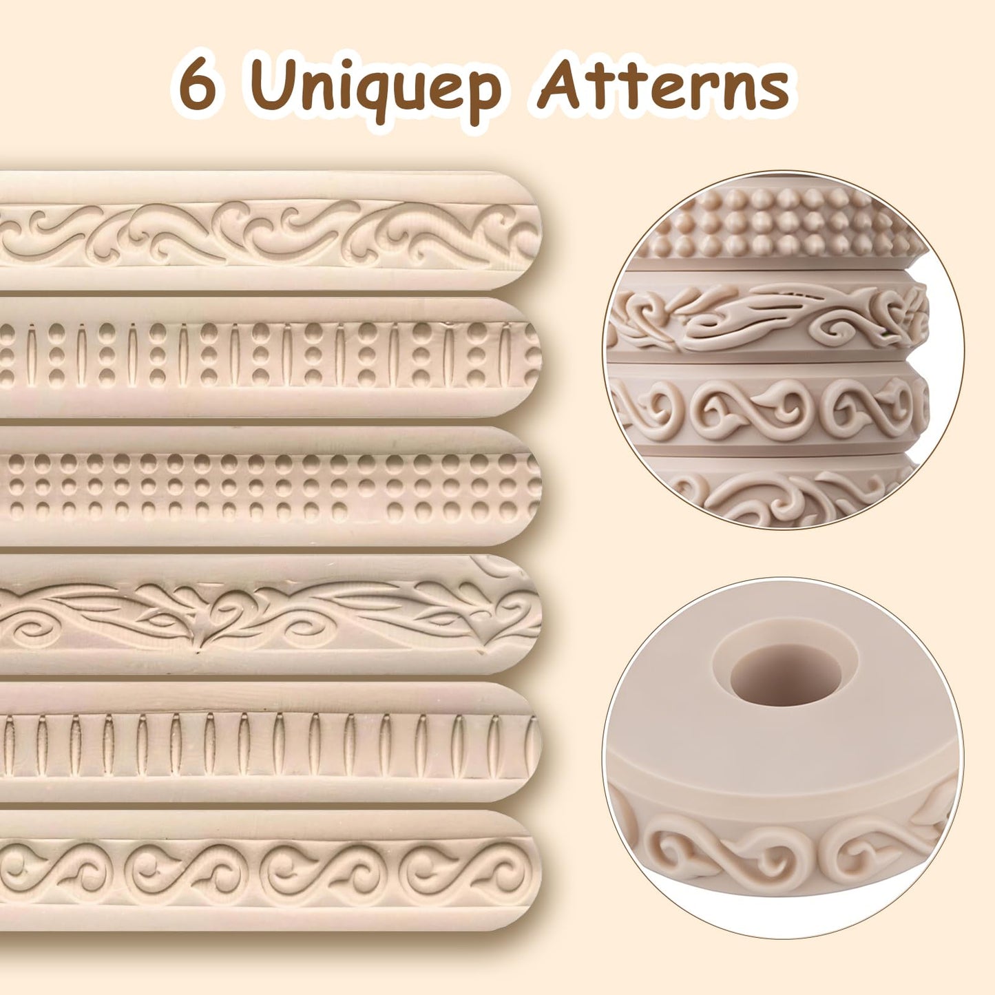 Clay Texture Rollers, 6 Patterns Clay Sculpting Tools, Clay Roller Set for Modeling, Painting, Pottery & Crafting