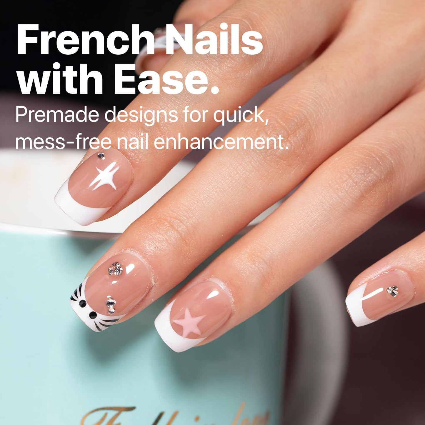 SXC Cosmetics French Tip Press On Nails – Brown Series, Extra Short Square Fake Nails X-Pro Tips Starter Kit | 150PCS, 15 Sizes, 5 Styles