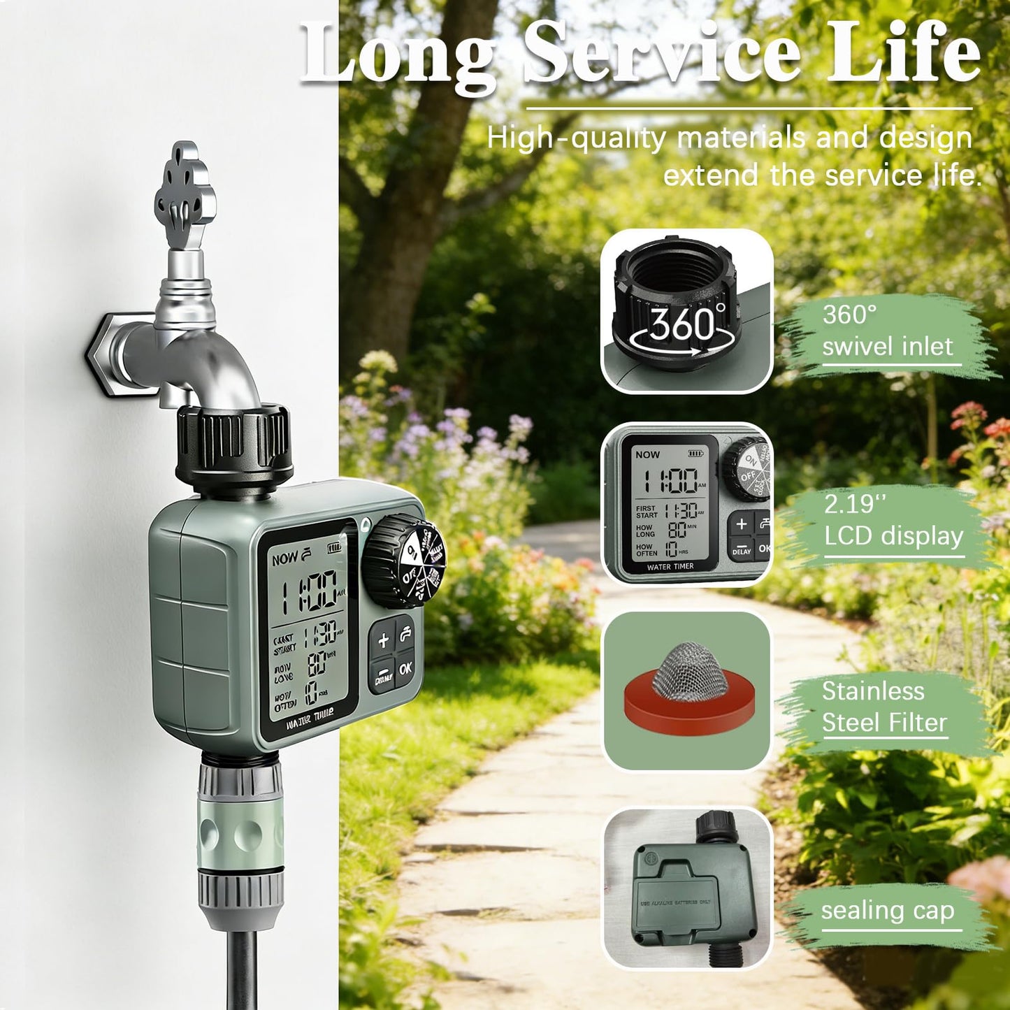 Sprinkler Timer Ourdoor,Digital Pogrammable Hose Timers with Rain Delay/Manual/Automatic Hose Timers for Watering,Smart Water Timer for Garden Hose with Large Display for Garden, Lawn, Yard