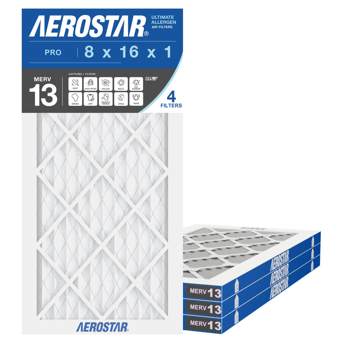 Air Filter 8x16x1 MERV 13 AC Filter (4 Count)