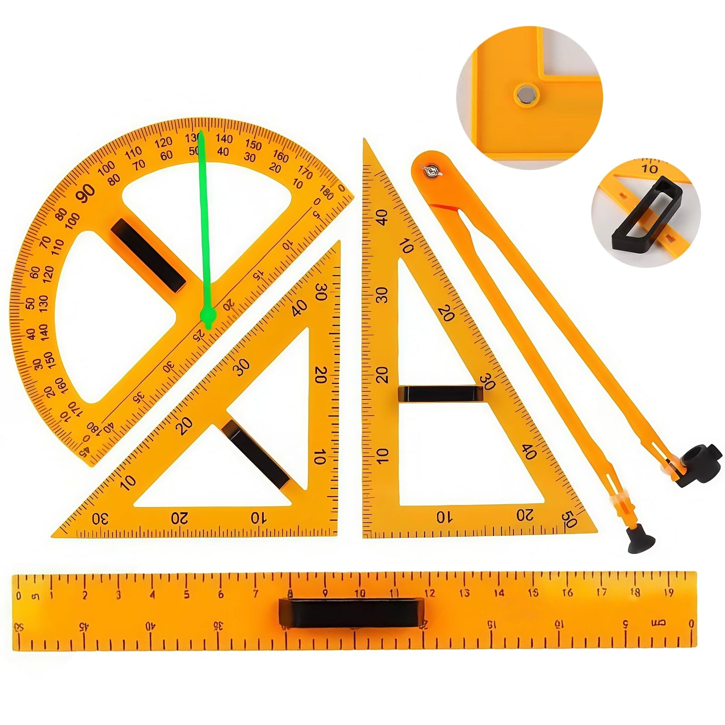 Magnetic Geometry Math Ruler Set for Classroom, Large Protractor, Triangle & Measuring Rulers, Magnetic Blackboard Tools for Teachers & Students Enhances Math Learning, 5pc