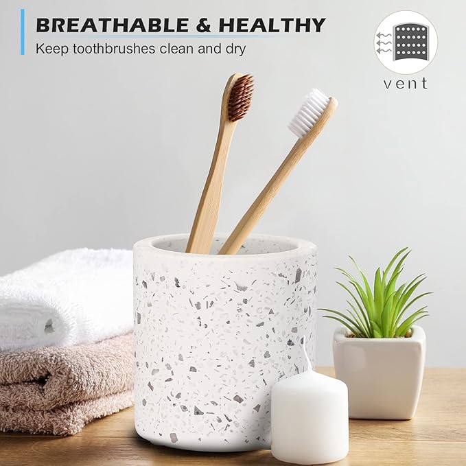 Diatomite Toothbrush Holder, BOJDOPIE Water Absorption Quick Drying Bathroom Countertop Organizer, Stand Cup for Toothpaste Makeup Brushes Razors (White)