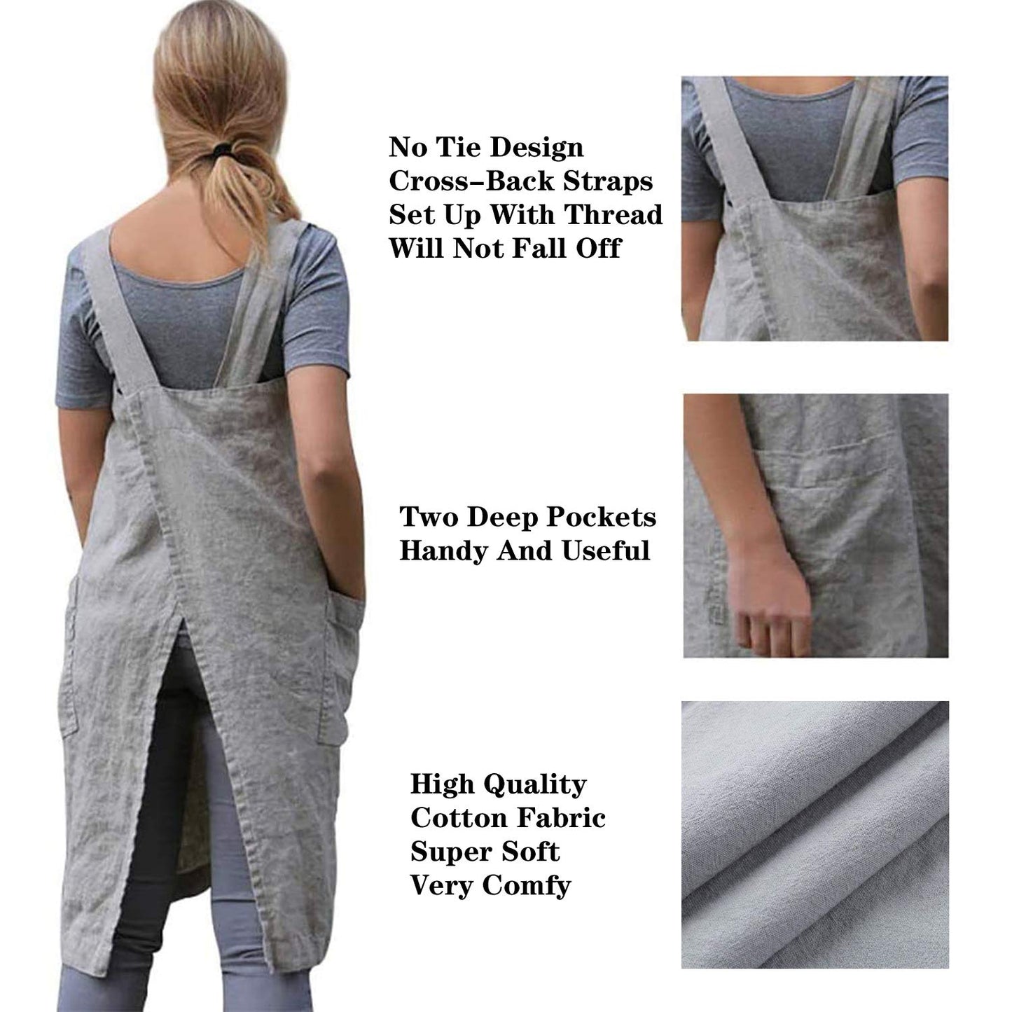 YESDOO Cotton Linen Apron Cross Back Apron for Women with Pockets Pinafore Dress for Baking Cooking