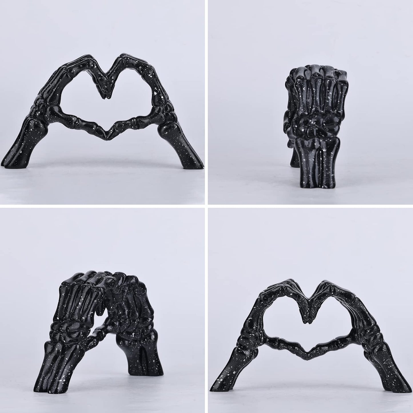 Black Hand Bone Sculpture Love Decoration, Halloween Skeleton Couple Statue, Heart Hand Ornament Suitable for Living Room Coffee Table, Dining Table, Bookshelf, Shelf, Entryway Desktop.