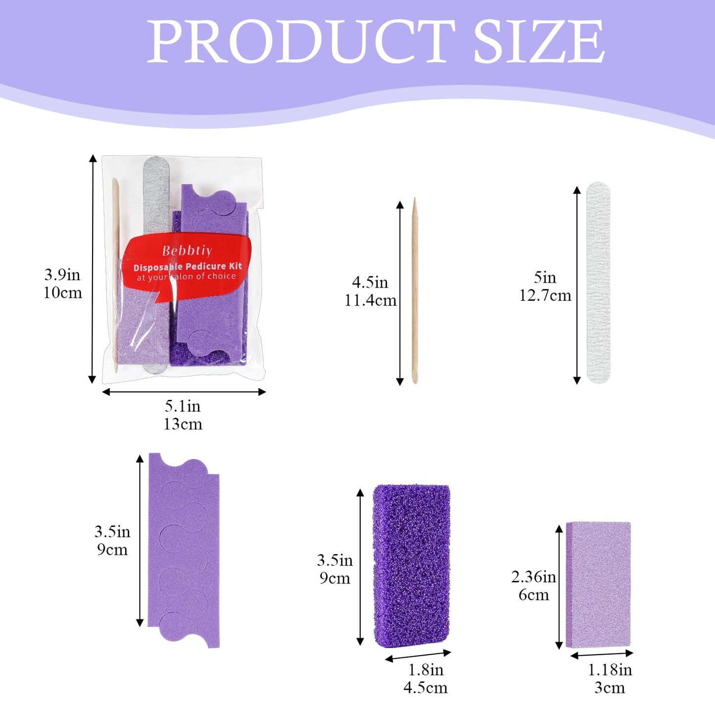 Disposable Pedicure Kit Sets, 5 in 1 Nail Salon Manicure Pedicure Kit Professional, Nail File, Pumice Pad, Mini Buffer, Toe Separator, Wood Stick, Individually Package (20, Count, 80/100 Grit)