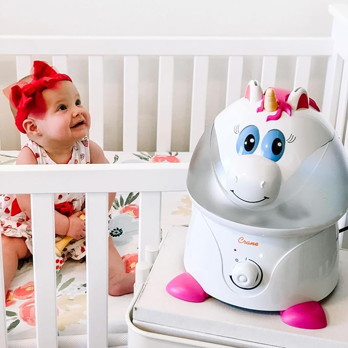 Crane Unicorn Ultrasonic Cool Mist Humidifier with Auto Shut-Off, For Baby Nursery and Kids Room, 1 Gallon Tank, Animal Humidifier For Kids Room