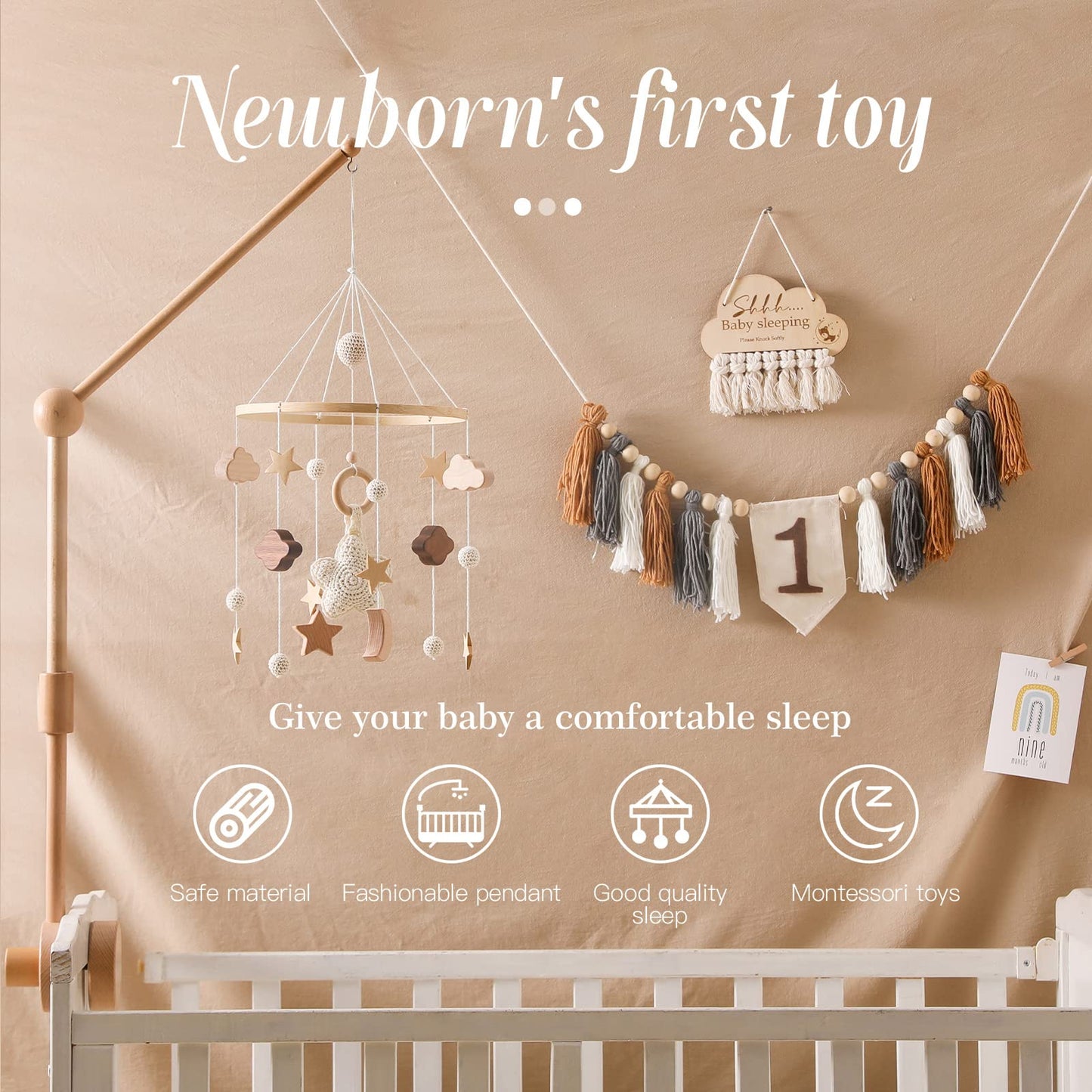 let's make Baby Crib Mobile for Boys Girls| Boho Nursery Mobile| Gender Neutral Hand-Crocheted Mobile| Ceiling Mobile - Stars, Clouds, Moon