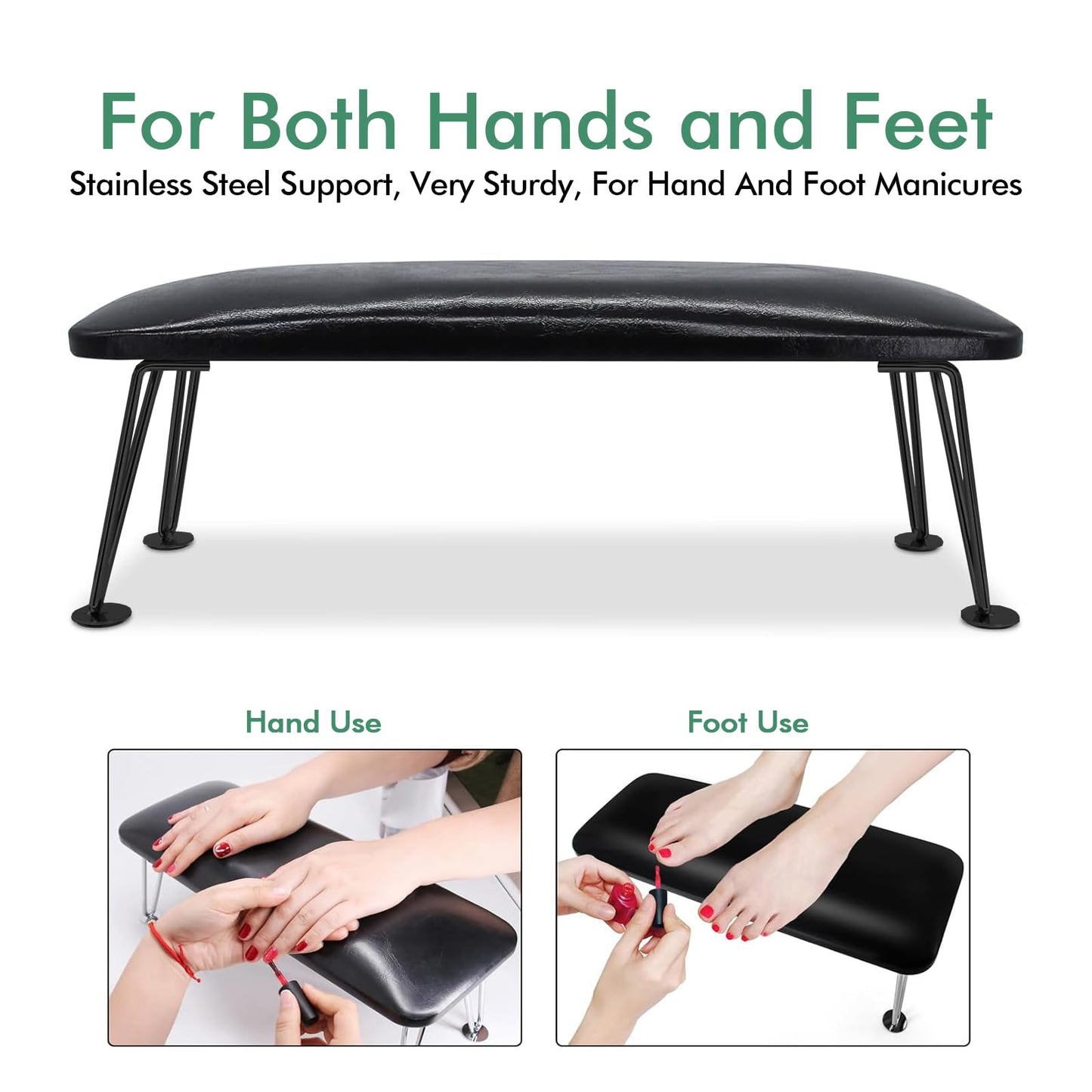 XALINA Black Arm Rest for Nails Tech, Detachable PU Leather Nail Arm Rest for Nail Tech, Ergonomic Nail Hand Rest for Nails Tech, Nail Rest Stand for Professional Manicure Salon & Home Use