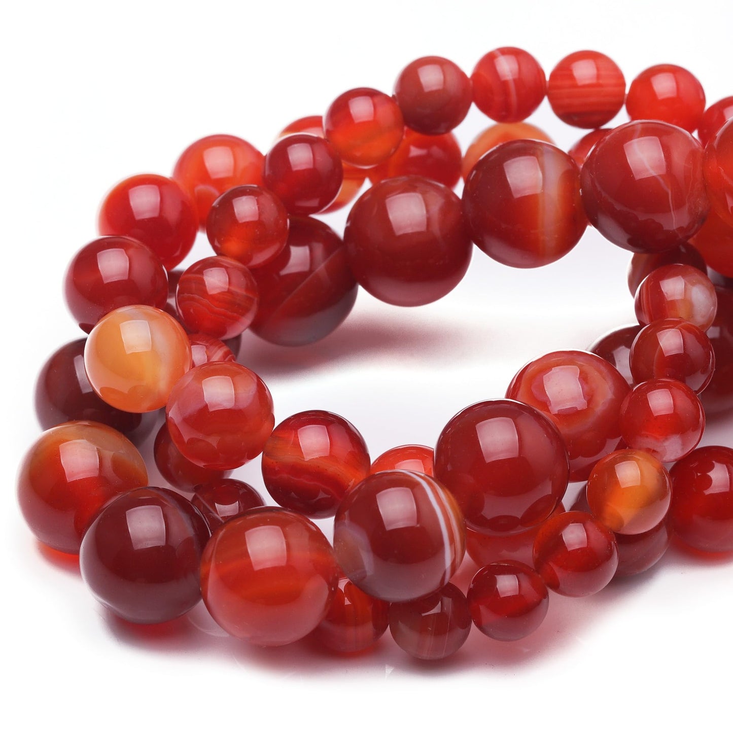 Chicager Natural Stone Beads for Jewelry Making,8mm Red Stripe Agate Polished Smooth Round Gemstone Beads for Bracelet Necklace 15 Inch