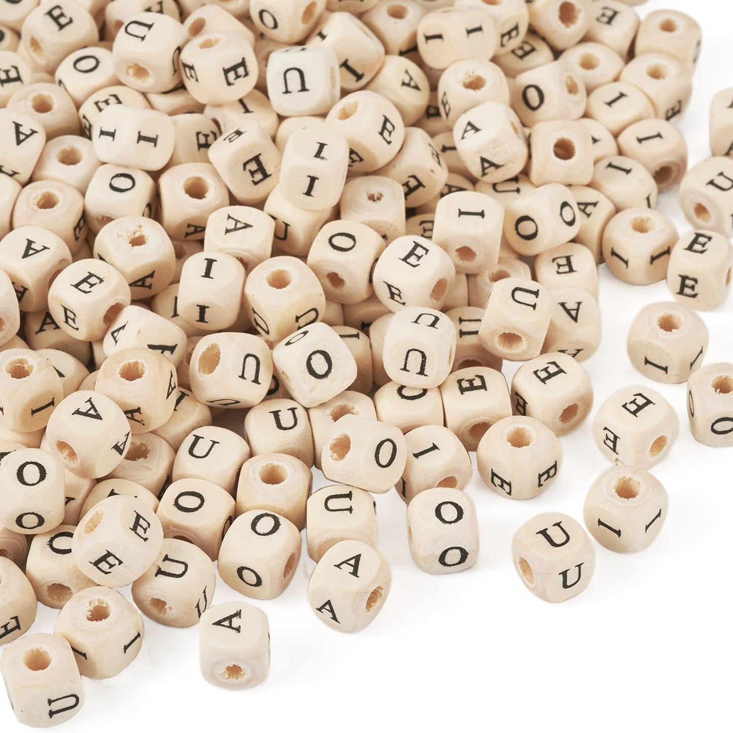 Spritewelry 250Pcs 8mm Wood Initial Letter Beads Cube Natural Wooden Square Bead A E I O U Craft Letter Loose Spacer Beads for Bracelet Necklace Earring Phone Decor Making
