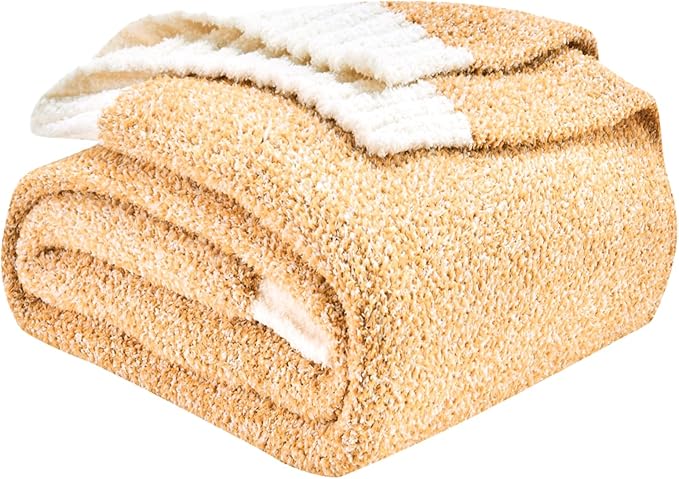 CozeCube Melange Blanket, Ultra Soft Orange and White Throw Blanket, Warm Cozy Knit Fuzzy Plush Reversible Throw for Couch Bed Sofa, 60"x80"