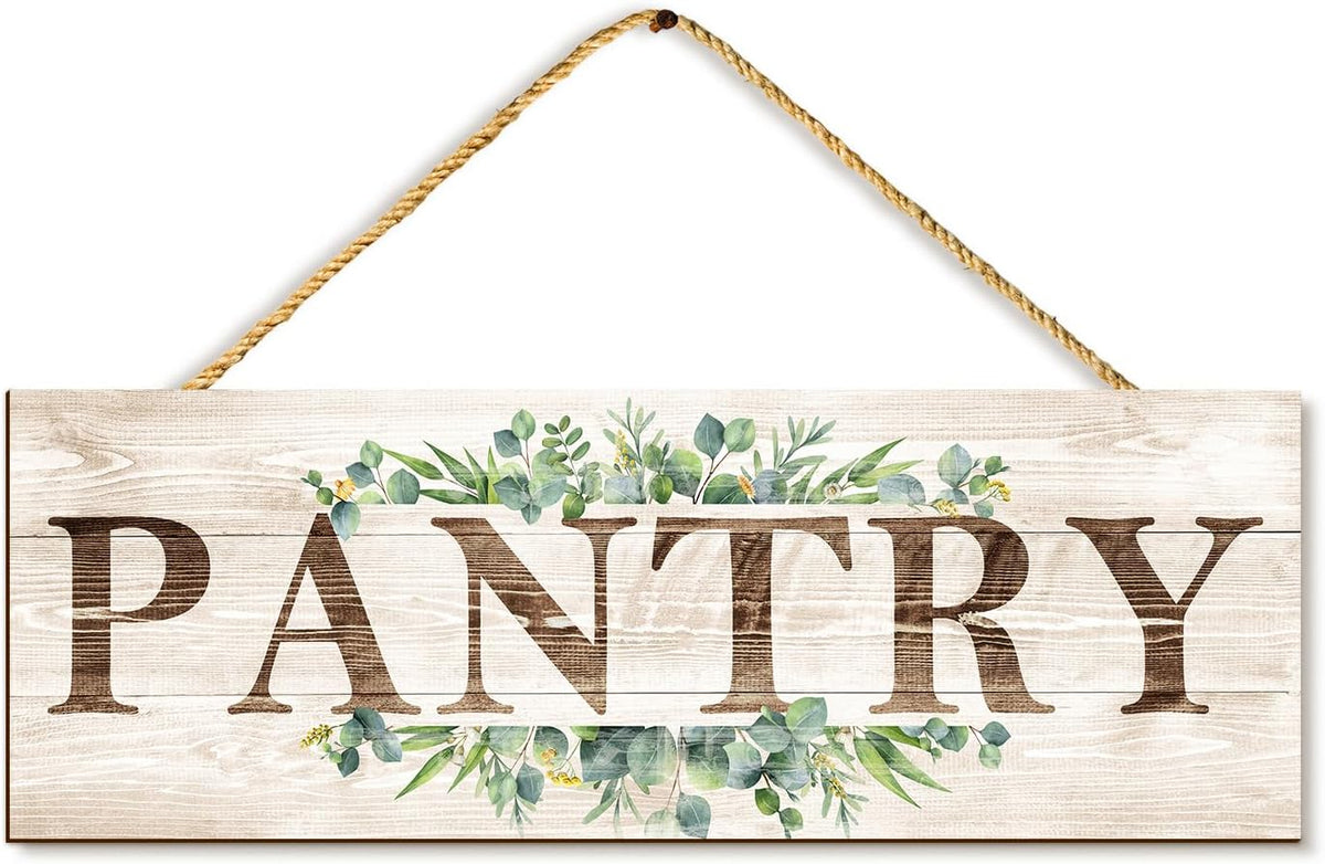 Pantry Sign Wall Decor, Pantry Wall Art with Plant Print, Rustic Farmhouse Wall Hanging Plaque Home Kitchen Decorative Pantry, 4.7 x 13.7 inches