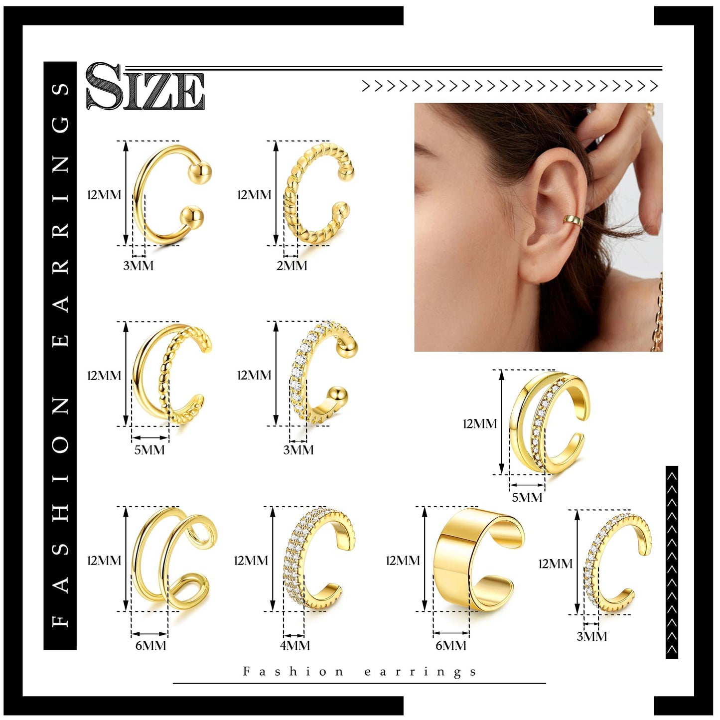 IRONBOX 9Pcs Ear Cuff Earrings for Women 14K Gold Ear Cuff Non Piercing Cartilage Clip Cuff Earrings Fake Earrings