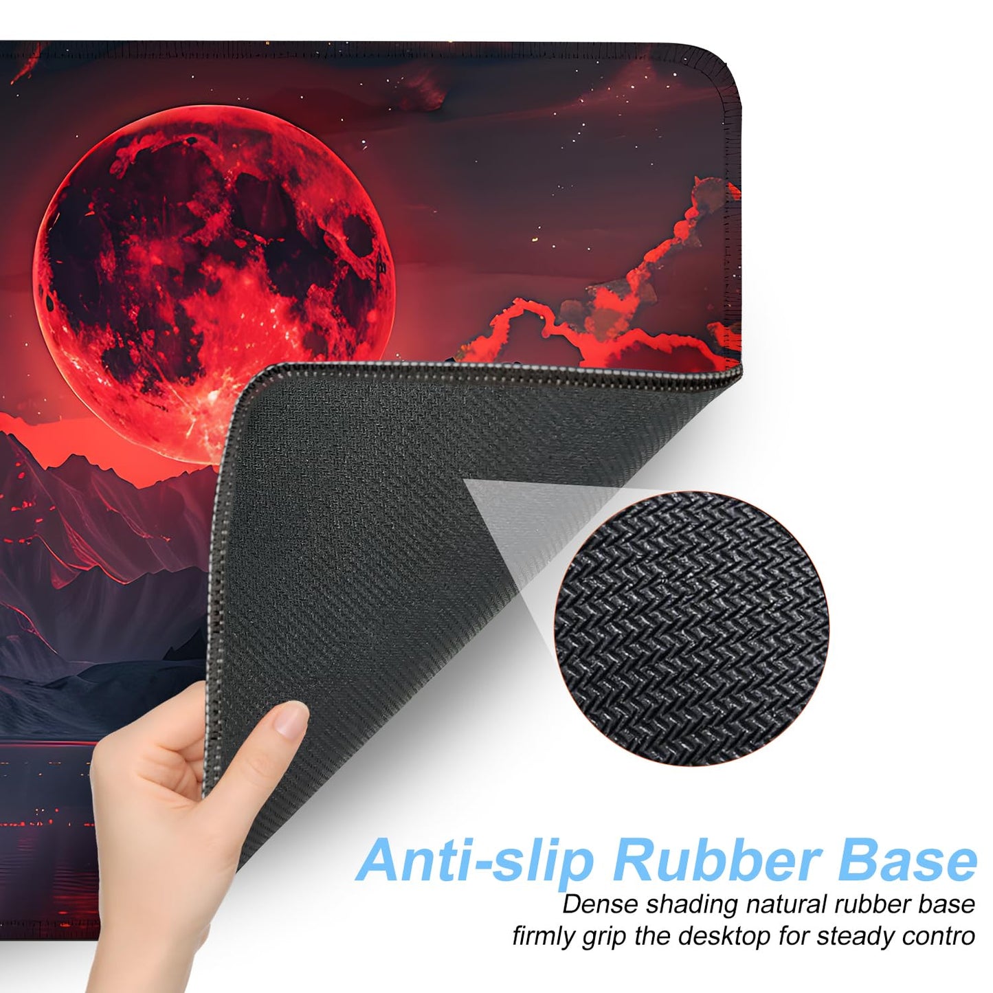 Red Moon Mouse Pad XXL – Large Gaming Desk Mat with Dark Mountain Landscape & Sakura Tree, Extended Mousepad with Non-Slip Base for Office, Gamer Setup,31.5 x 11.8 in