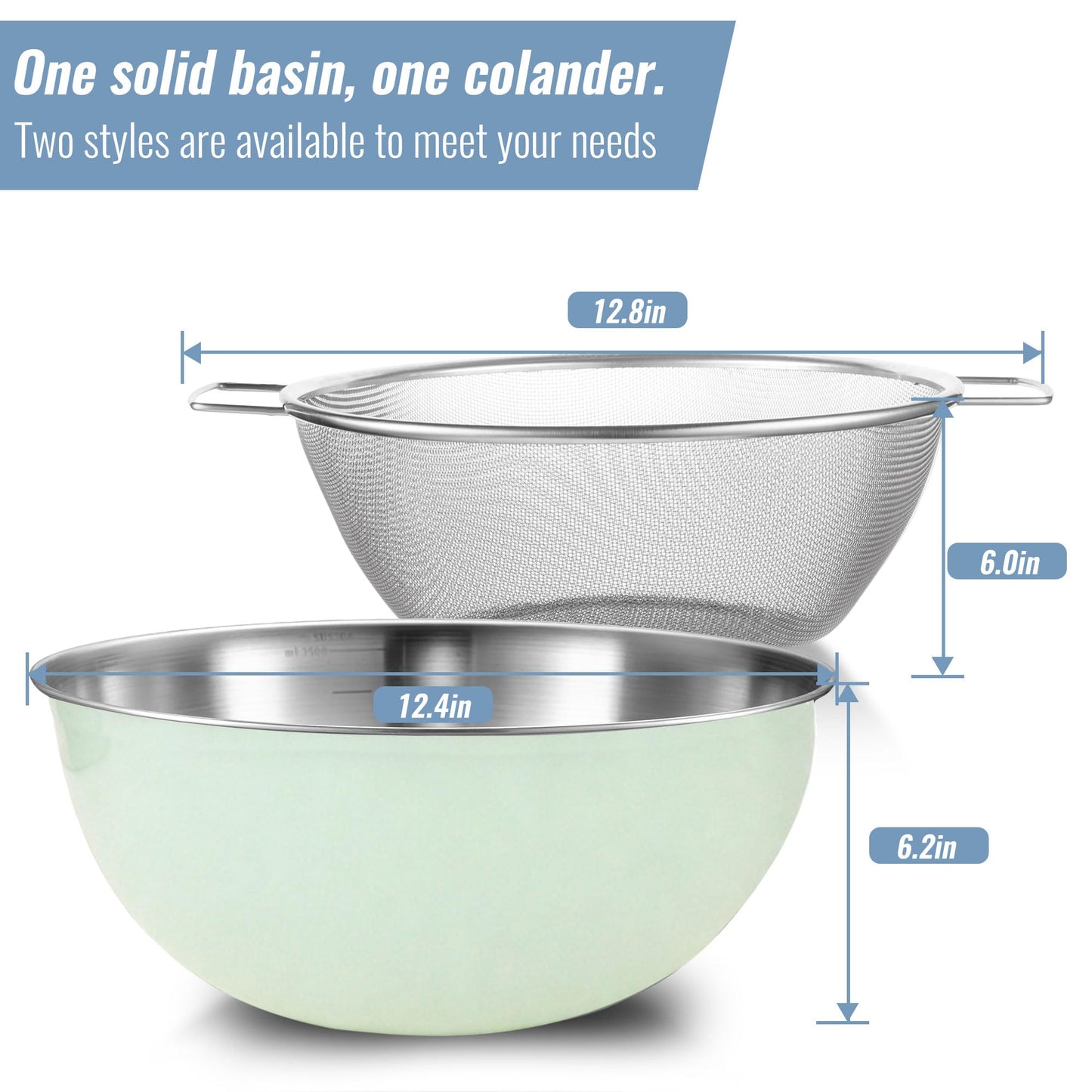 304 Stainless Steel Kitchen Colander Set, 3.5QT Colander with Handle and Bowl, 40 Mesh Fine Strainer, Fast Draining for Rice, Pasta, Fruits & Vegetables, Dishwasher Safe