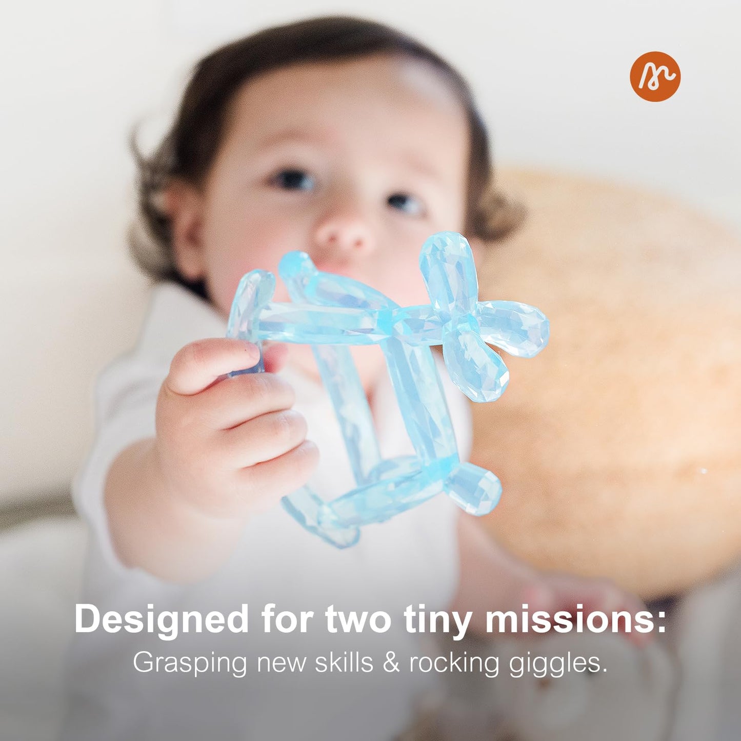 Miraloop Crystal Jelly Baby Teether – Jellydog Teething Relief Toy for Infants 3-6 Months, Silicone Handheld Teething Toy, BPA-Free, Odorless, Prevents Choking, Safe for Babies (Citrine)