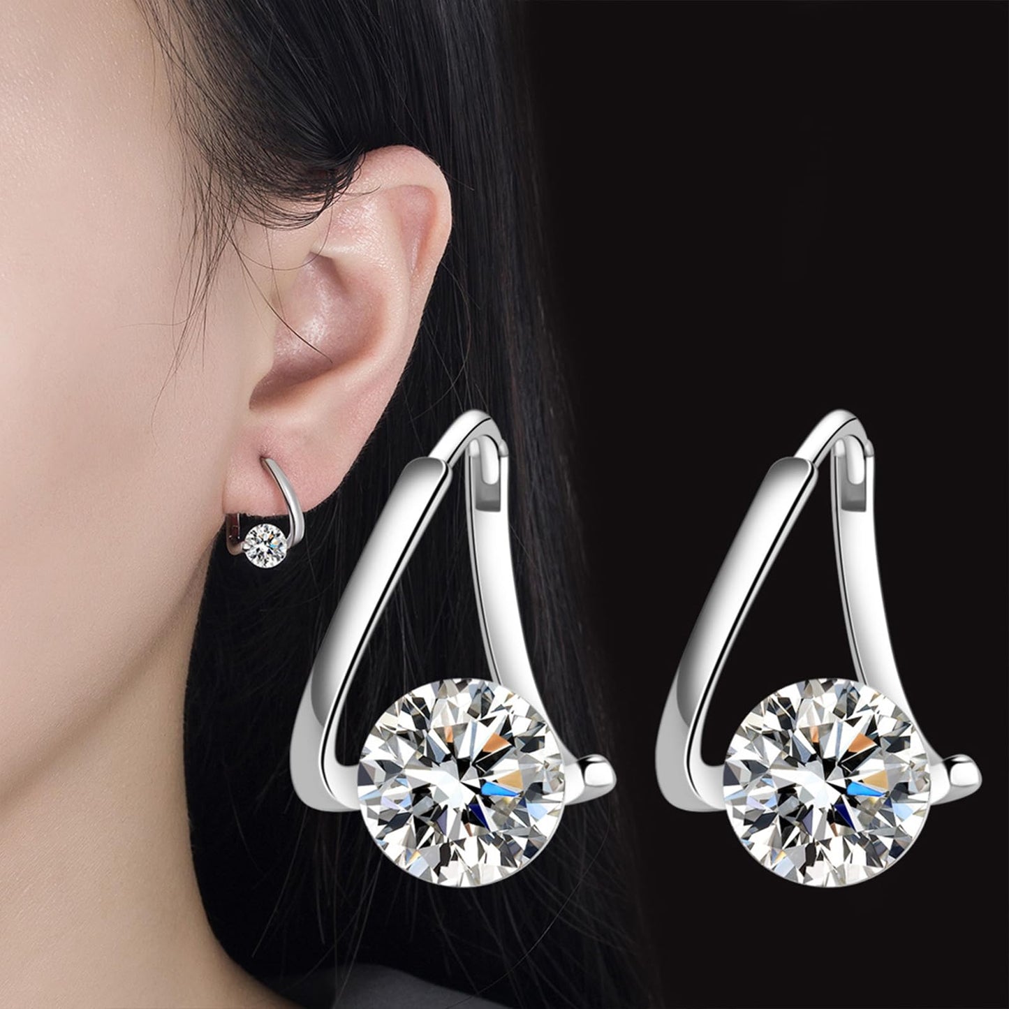 Halolux Lymphvity Germanium Earrings Lymphatic Earrings Silver Hoop Earrings Sparkle CZ Zircon Hoop Earrings for Women (2pair silver)