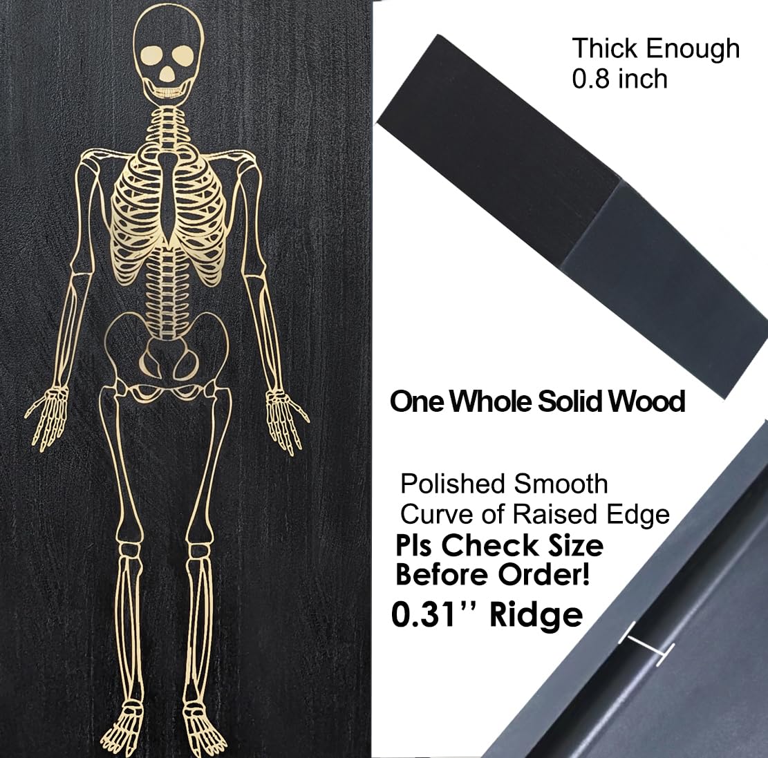 15.7" Solid Wood Coffin Charcuterie Boards with Skeleton Engraving, Halloween Serving Dish Tray, Gothic Cheese Board for Food Fruits Snack, Goth Kitchen Accessories