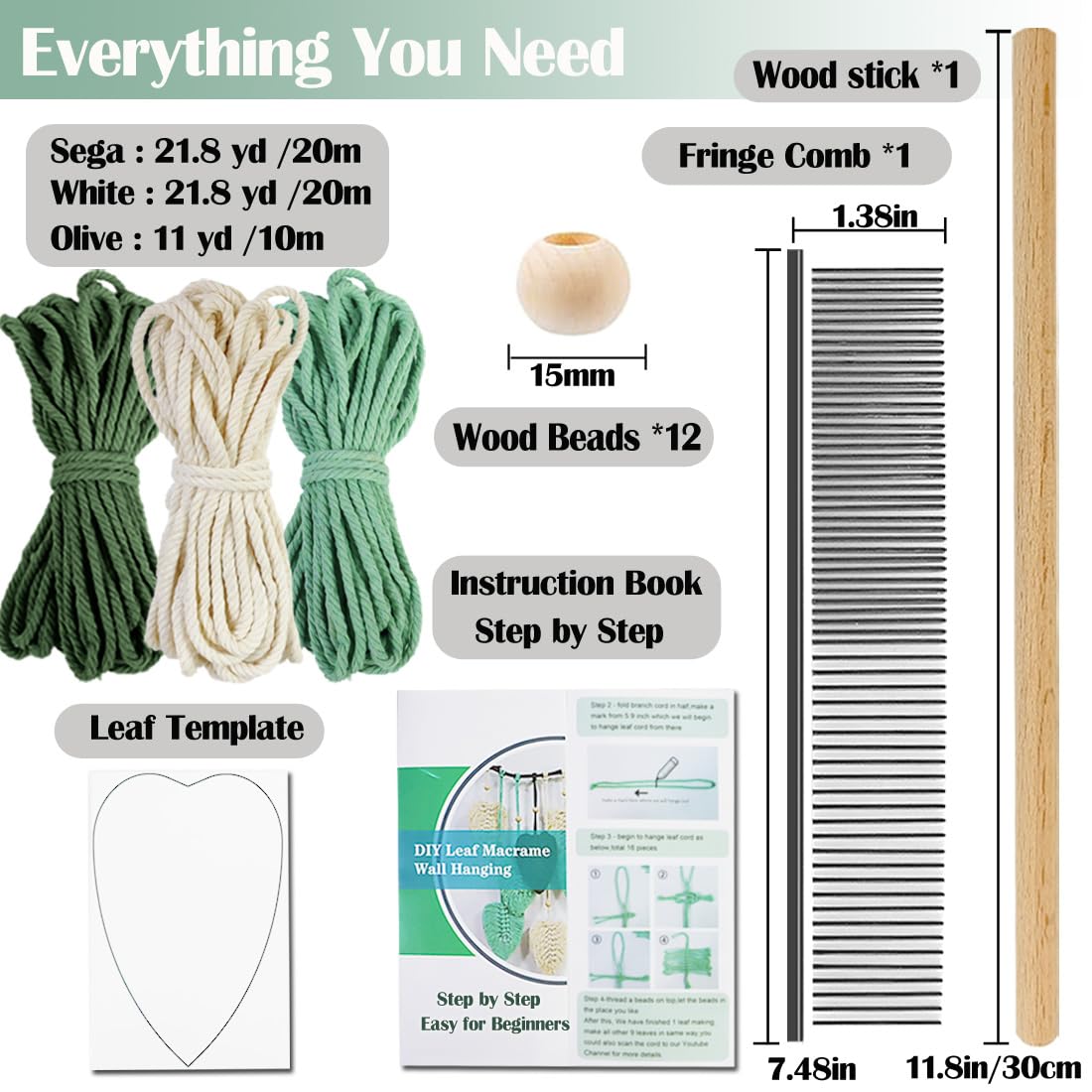 Ewparts Macrame Leaf Wall Hanging Kit – 3mm Cord with Fringe Comb, Threader & Leaf Template,Include Step-by-Step Instructions, Complete DIY Wall Decor Set for Beginners, Boho Craft Kit for Adults