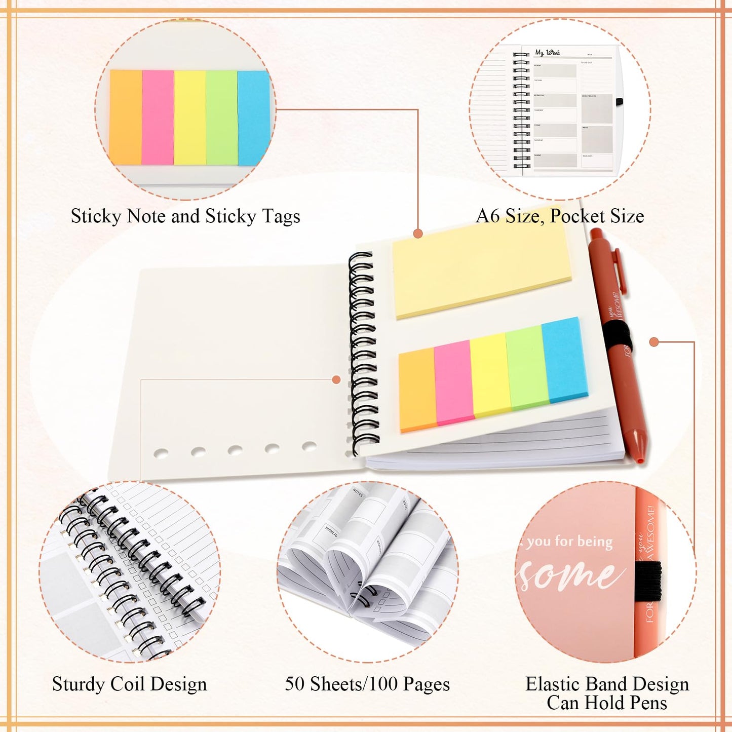 10 Sets Employee Appreciation Gift Bulk for Nurse Teacher Thank You Being Awesome Weekly Planner Notebook Pen Sticky for Staff Admin Professional Volunteer Coworker Graduation (Plastic,Bright Colors)