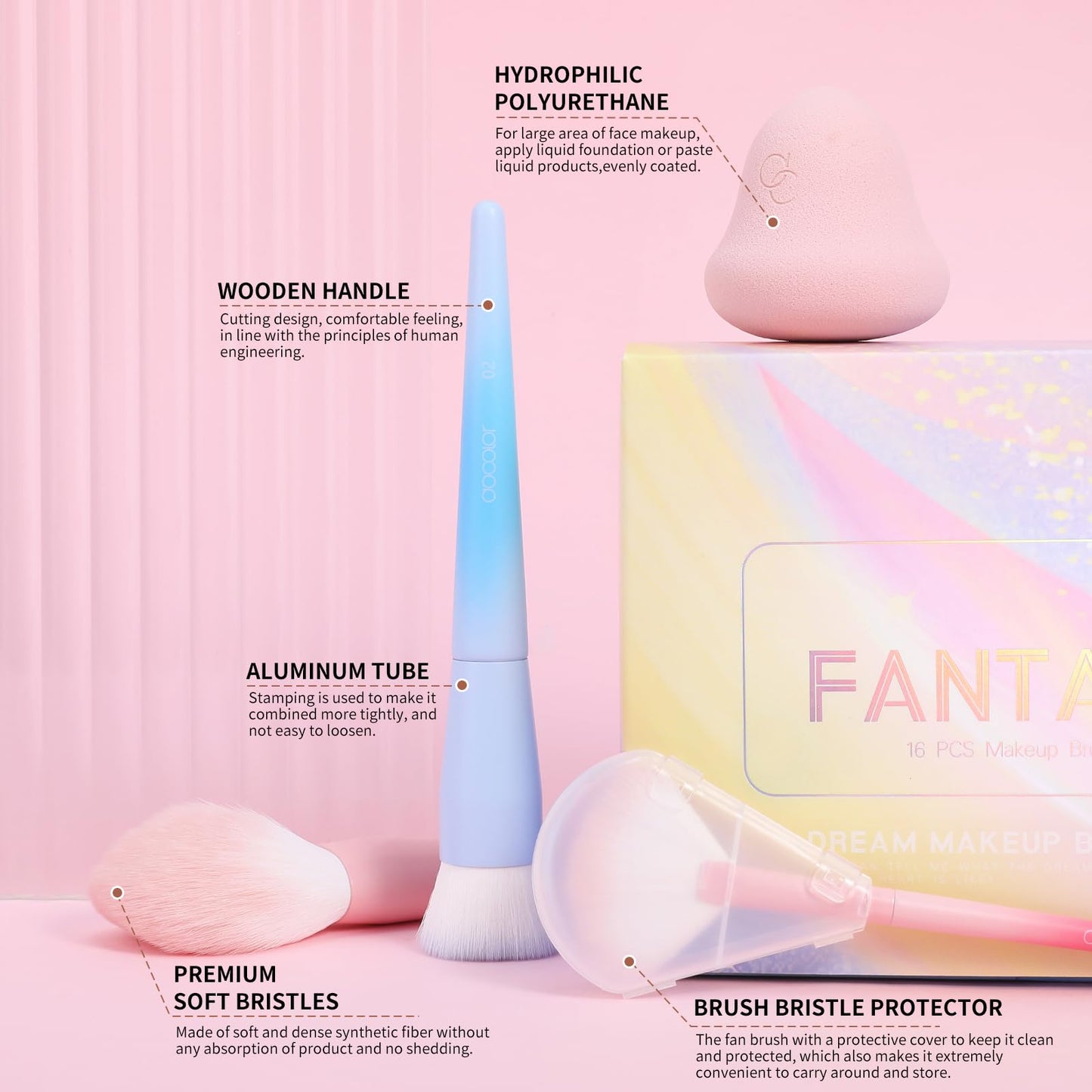 Docolor Makeup Brushes 16+3 Pcs Makeup Brush Set with Makeup Bag Makeup Sponge & Brush Cleaning Pad Professional Face Powder Kabuki Foundation EyeShadow Concealers Brush Kit Gift Box Fantasy Series Ⅲ
