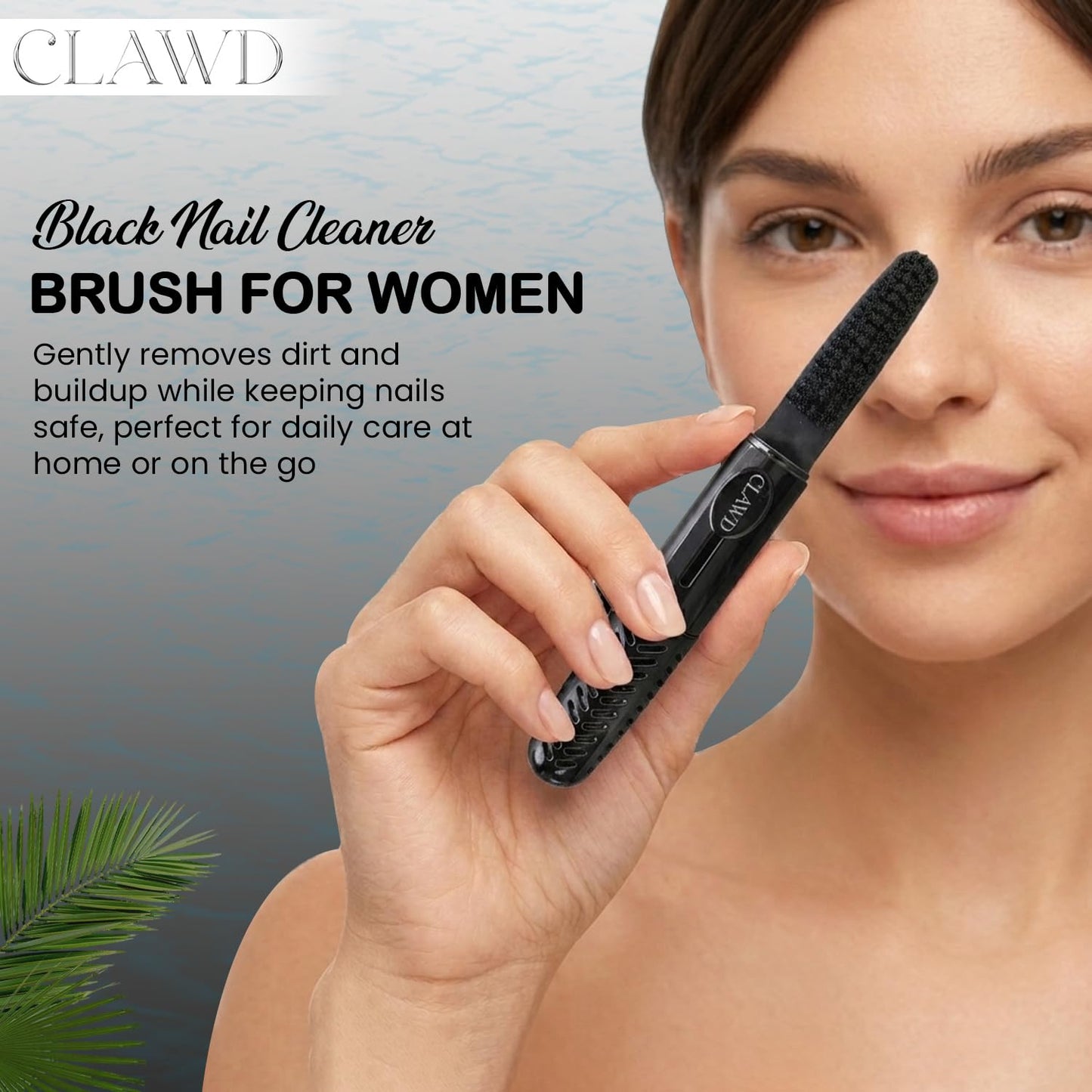 CLAWD Nail Brush for Cleaning Fingernails | Soft Bristle Portable Travel Nail Cleaner Brush for Women | Black
