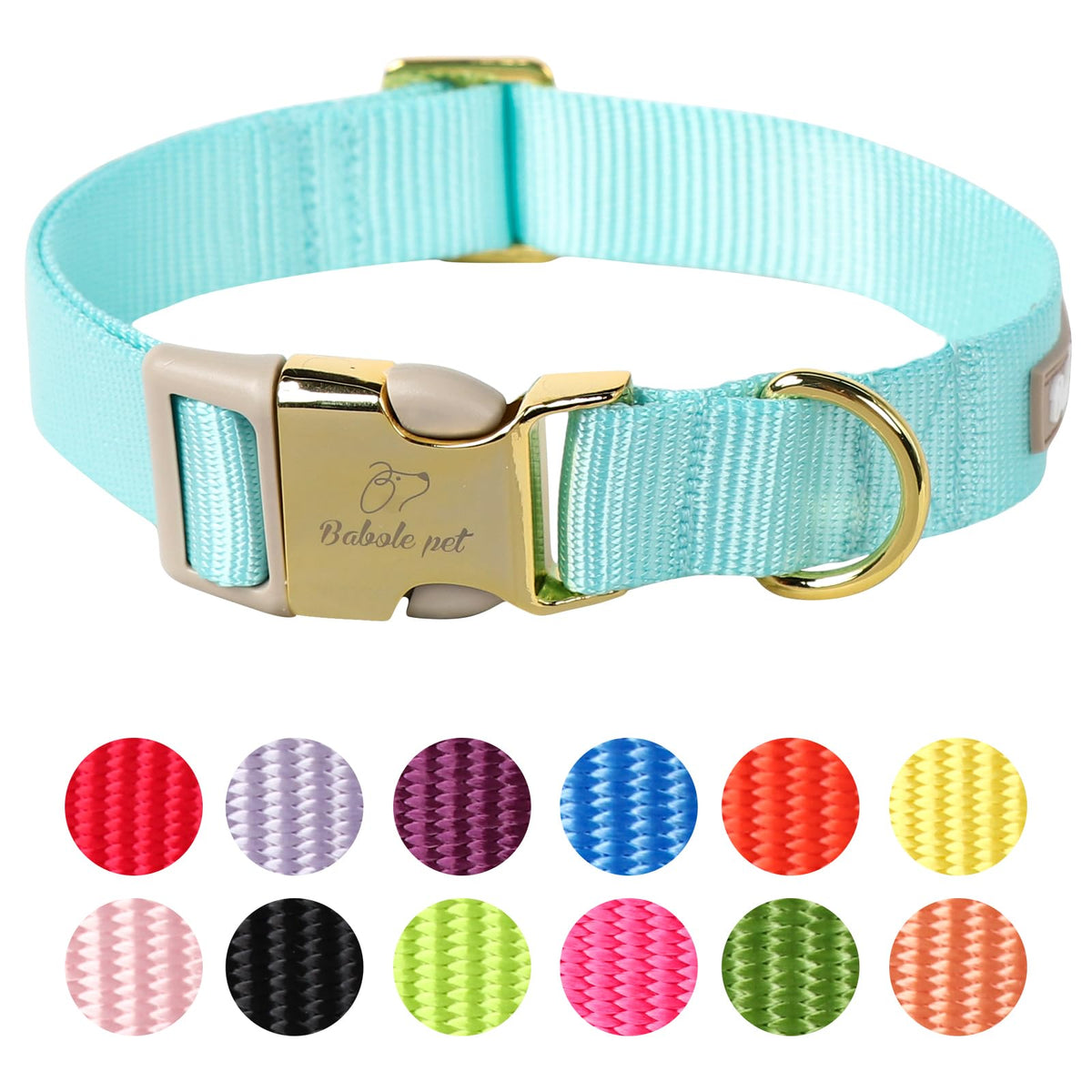 Babole Pet Nylon Dog Collar - Adjustable Rose Red Soft Webbing Dog Collars for Small Medium Large Dogs Boy Girl Puppy Collar with Safety Metal Buckle M