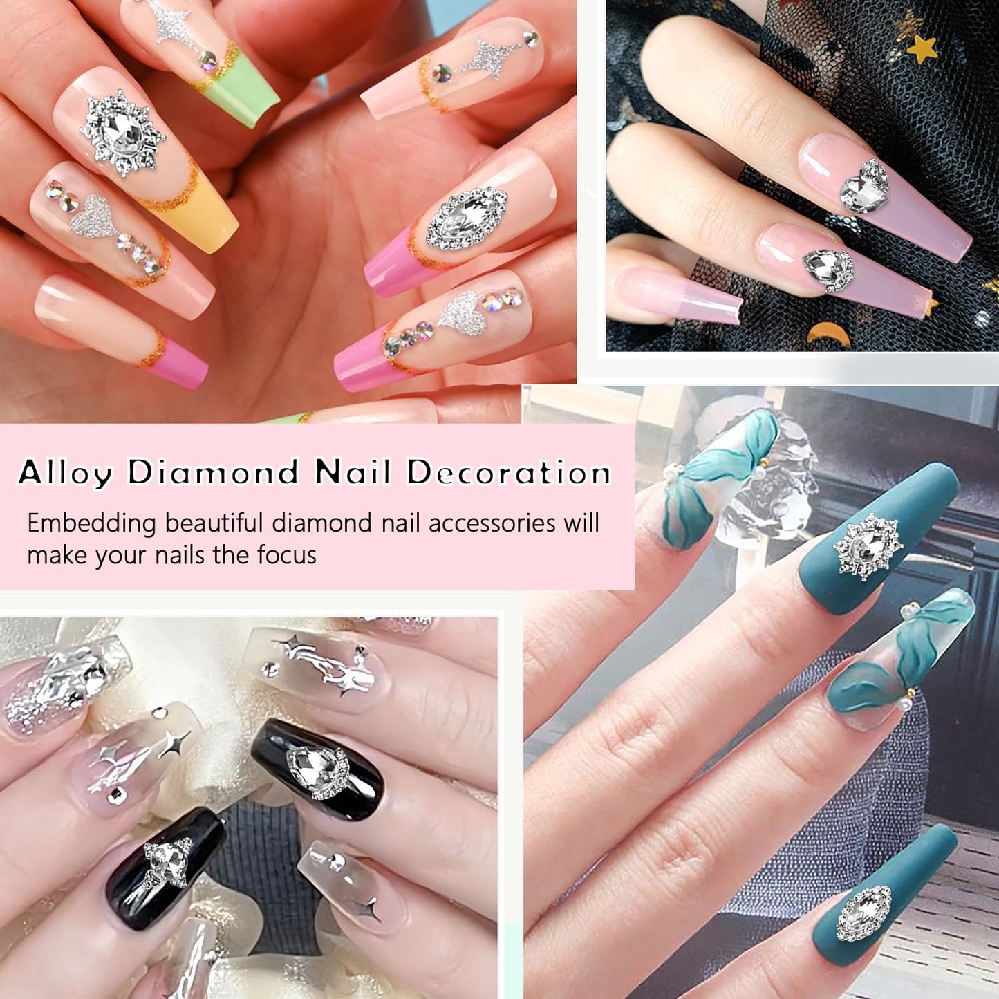 SILPECWEE 20pcs 3d Nail Rhinestone Gems Silver Nail Charms Clear Crystal for Nails Diamond Flat-back Alloy Nail Art Charms Nail Studs Nail Jewels Decoration for DIY Salon Manicure Accessories