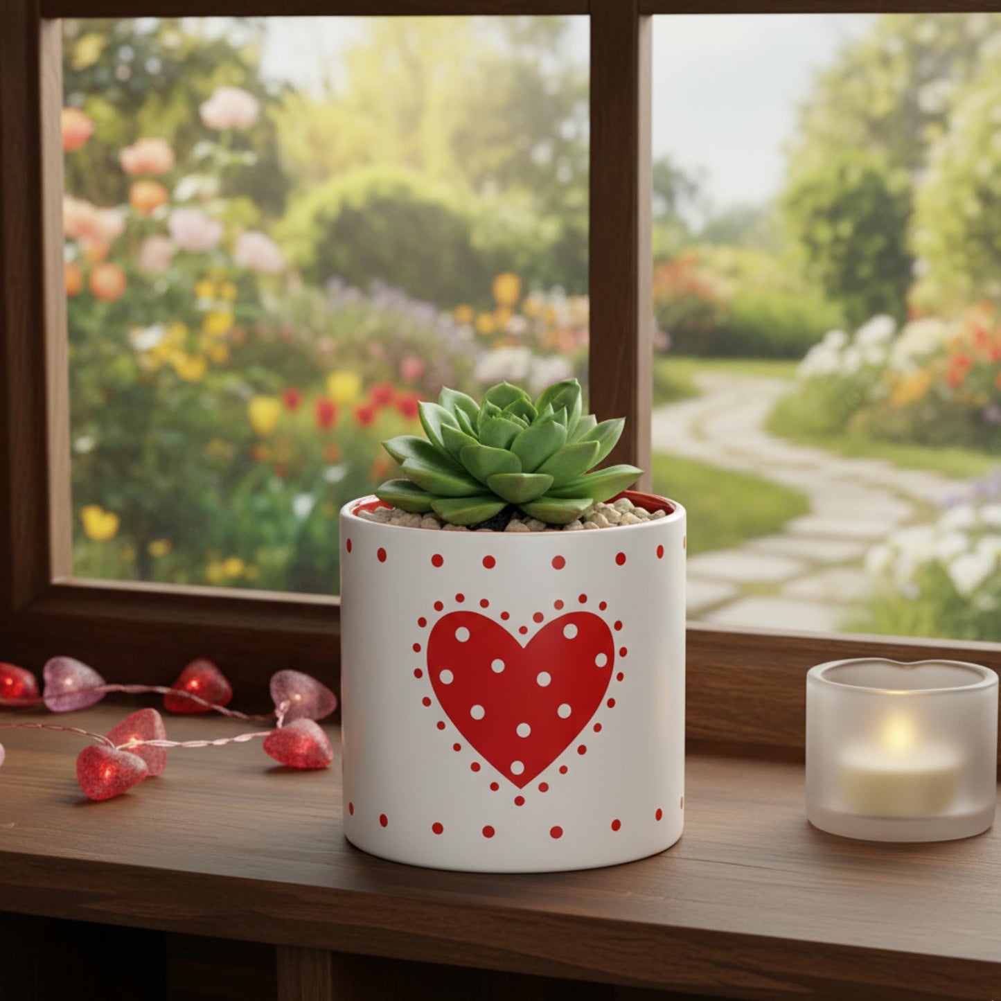 Blue Sky Clayworks Red Country Heart 4'' Flower Pot, Cherry Dot Charm for Tiny Greens