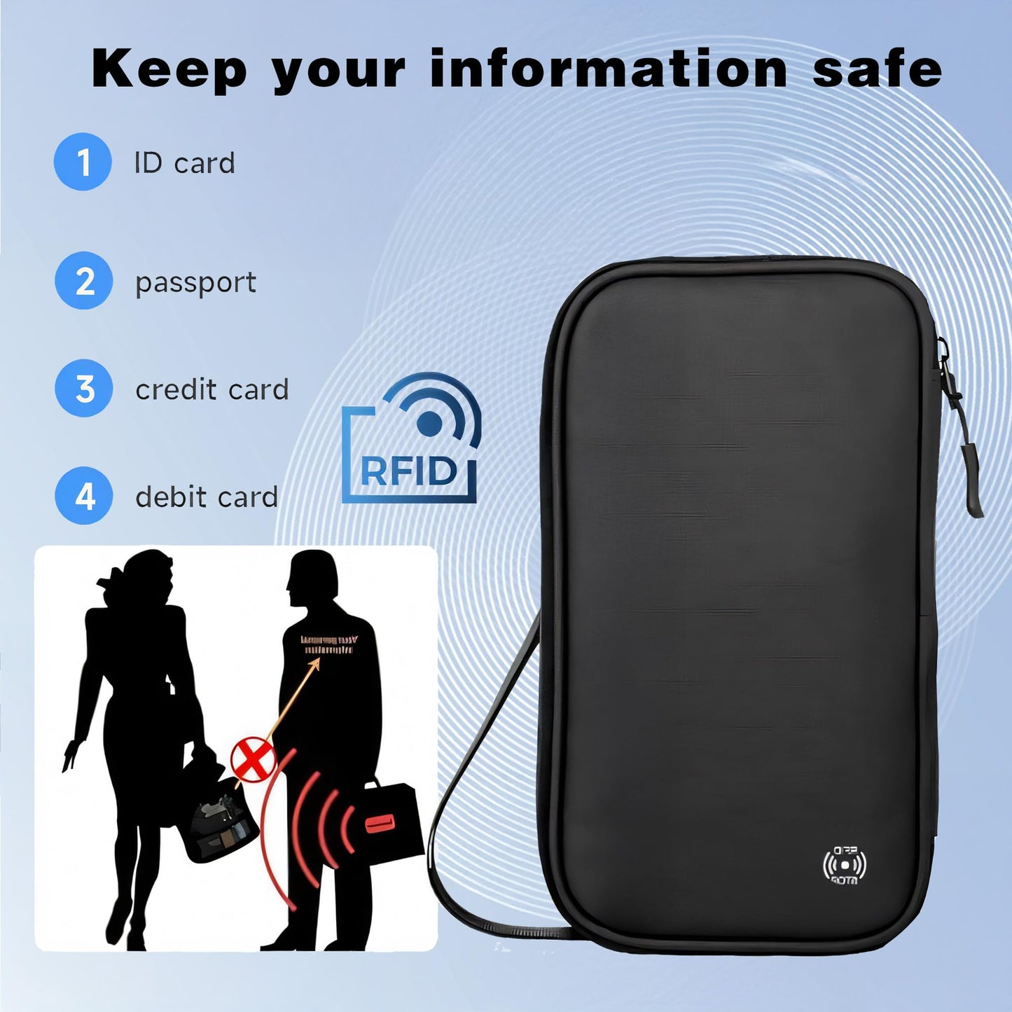 Travel Wallet Passport Holder, Family Passport Holder with RFID Blocking, Portable and Foldable Unisex Travel Essentials,Waterproof Used for Money, Flight Tickets Credit Card, Men and Women (Black)