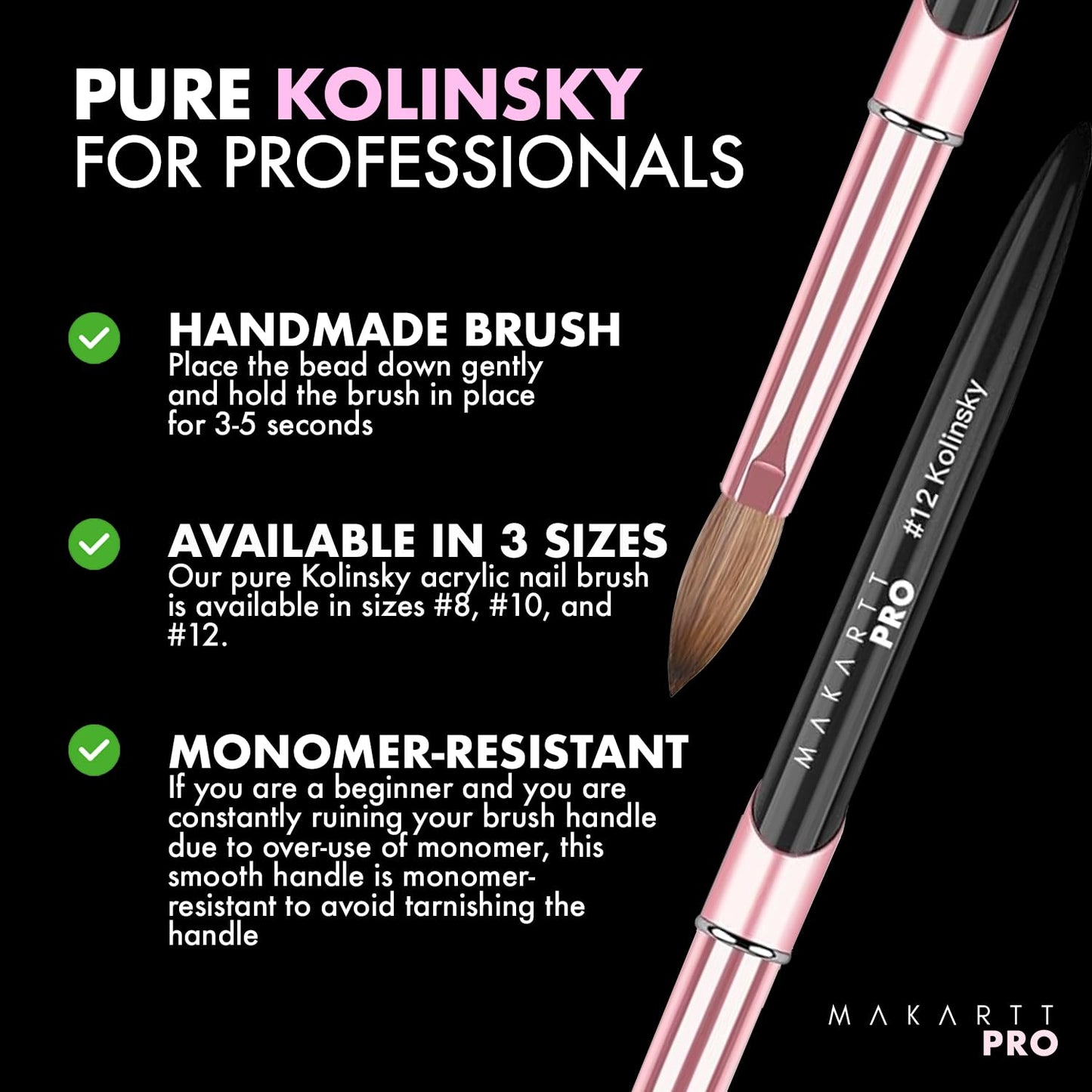MakarttPro Kolinsky Acrylic Nail Brush Size 10 – 100% Pure Kolinsky Hair Nail Brush for Acrylic Application, Professional Nail Brush for Smooth Bead Control, Anti-Clogging, Acetone Resistant Handle
