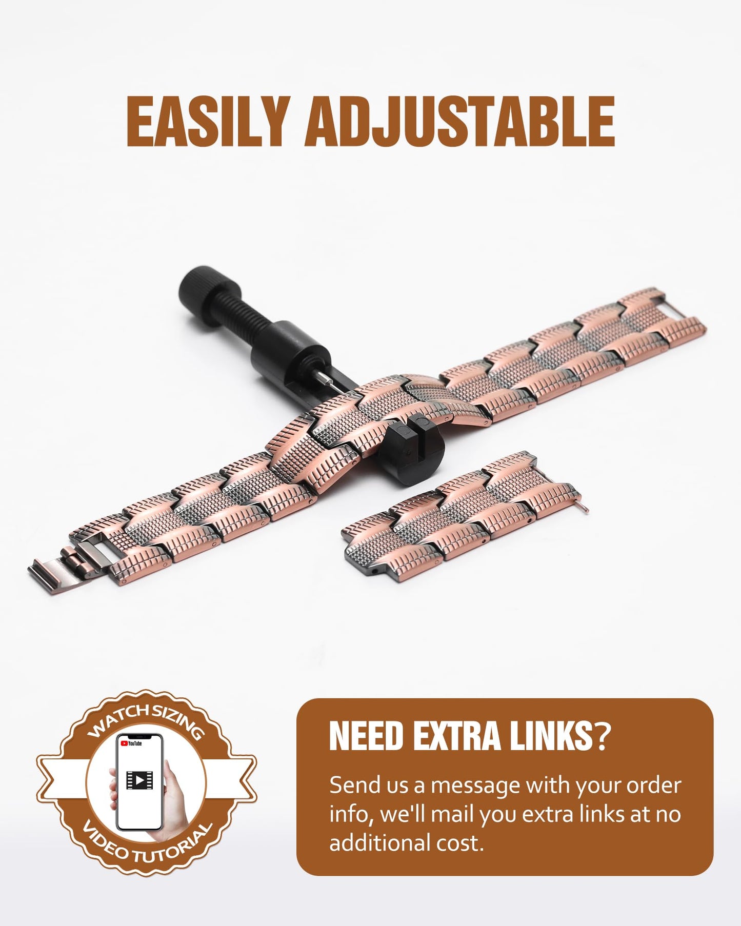 Jecanori 3X Strength Copper Magnetic Bracelet for Men with Adjust Tool and Jewelry Gift Box Included