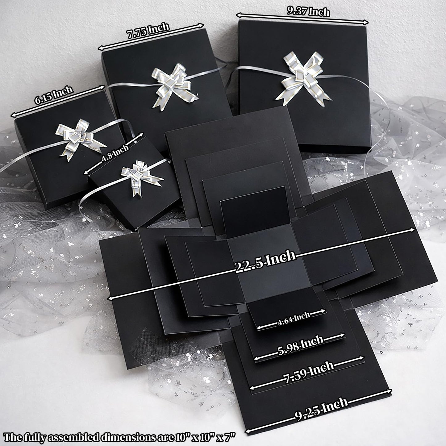 4-Layer Explosion Gift Box, 10''x10''x7'' Black Creative Gift Boxes for Presents, DIY Surprise Gift Box Explosion for Birthday Birthday Easter Mother's Day and Father's Day Anniversaries (Black)