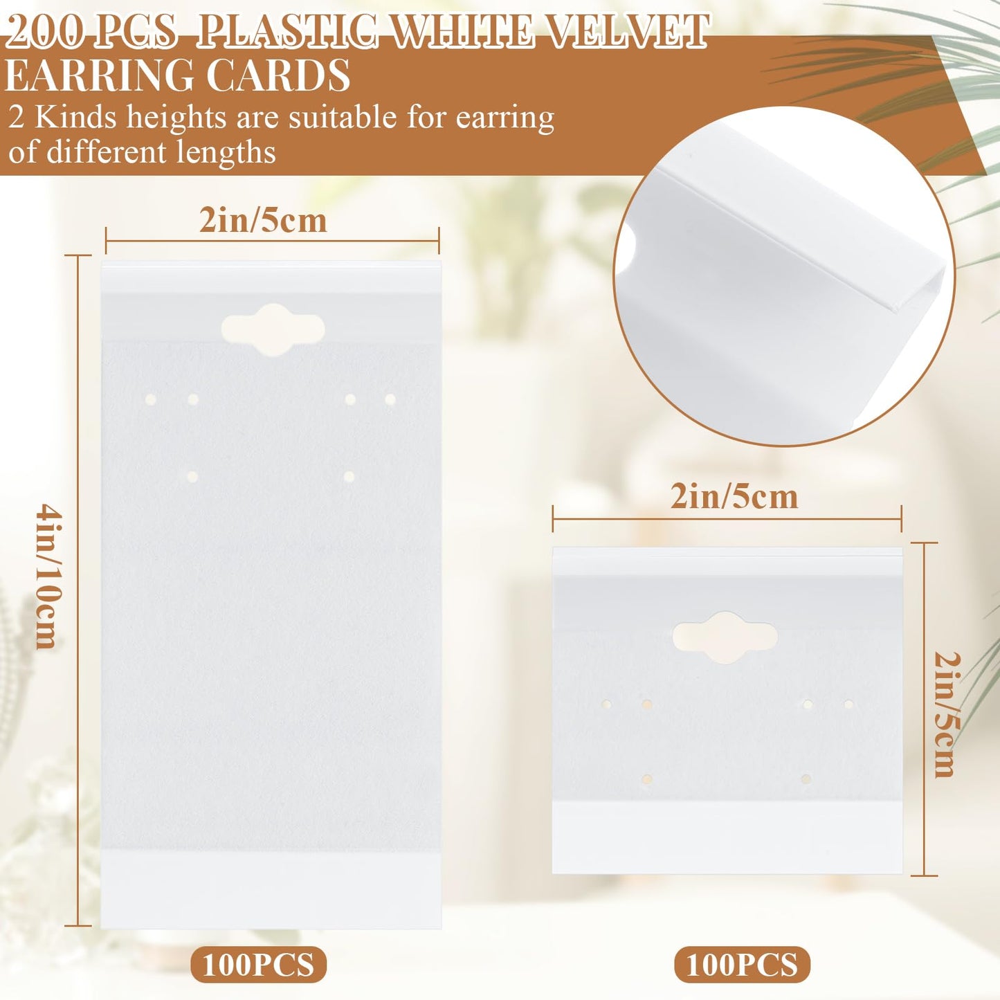 Tondiamo 200 Pcs White Velvet Plastic Earring Display Cards for Vendors 2'' x 2'' and 2'' x 4'' for Selling Earring Display Cards Holder Bulk for Ear Studs Jewelry Accessories