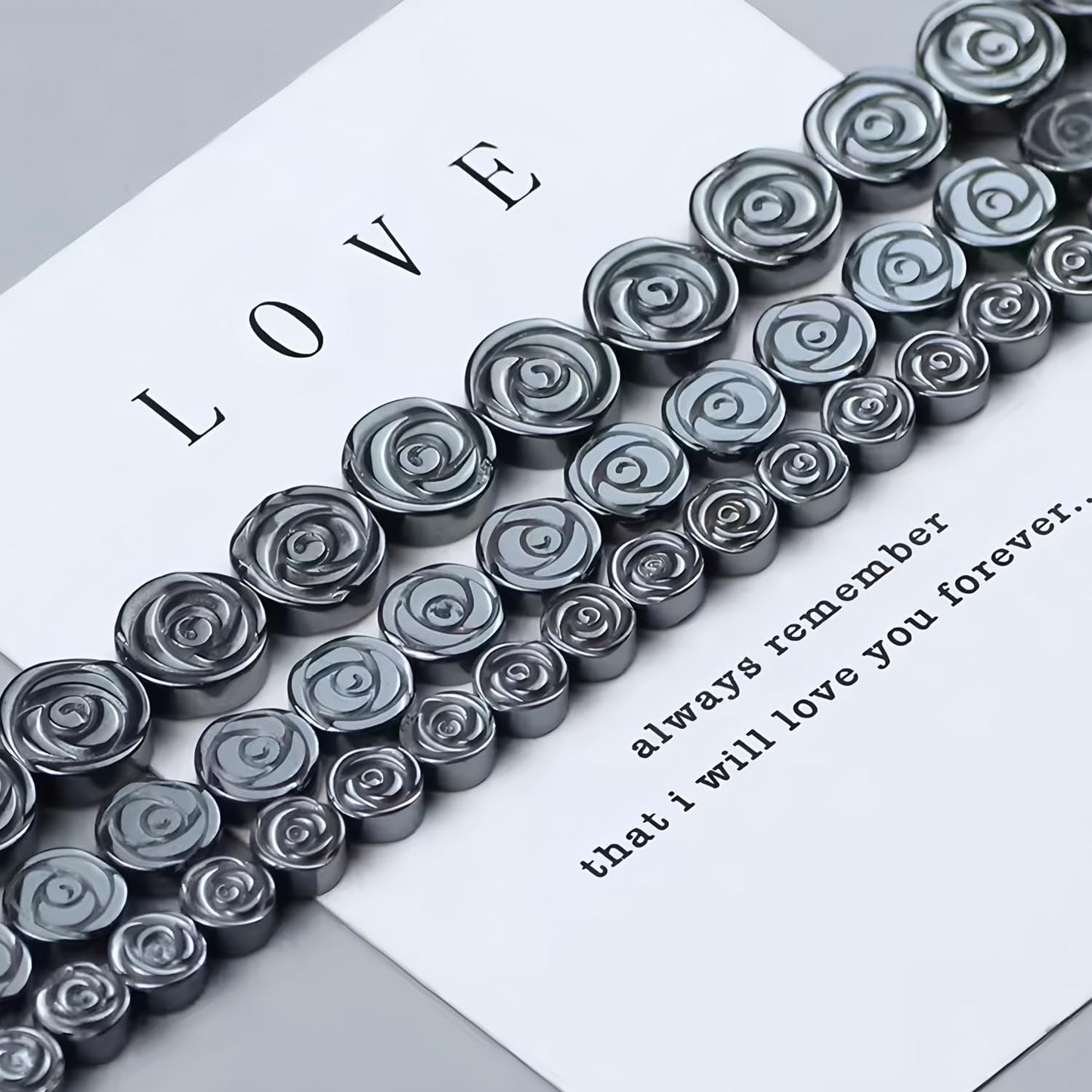 HAAMIIQII 50pcs 8mm Natural Black Hematite Loose Gemstone Beads Rose Flower Shape Spacer Stone Beads for Jewelry Making DIY Bracelets Necklaces Crafting